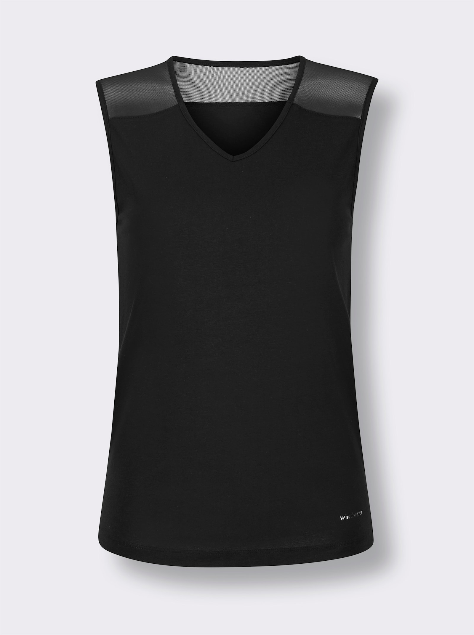 wäschepur Schlafanzugshirt mit Mesh-Einsätzen - schwarz