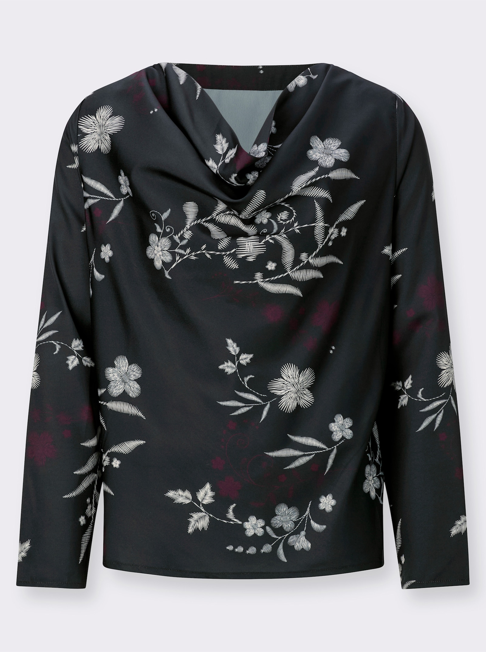 Tunika mit Wasserfall-Ausschnitt - schwarz-champagner-bedruckt