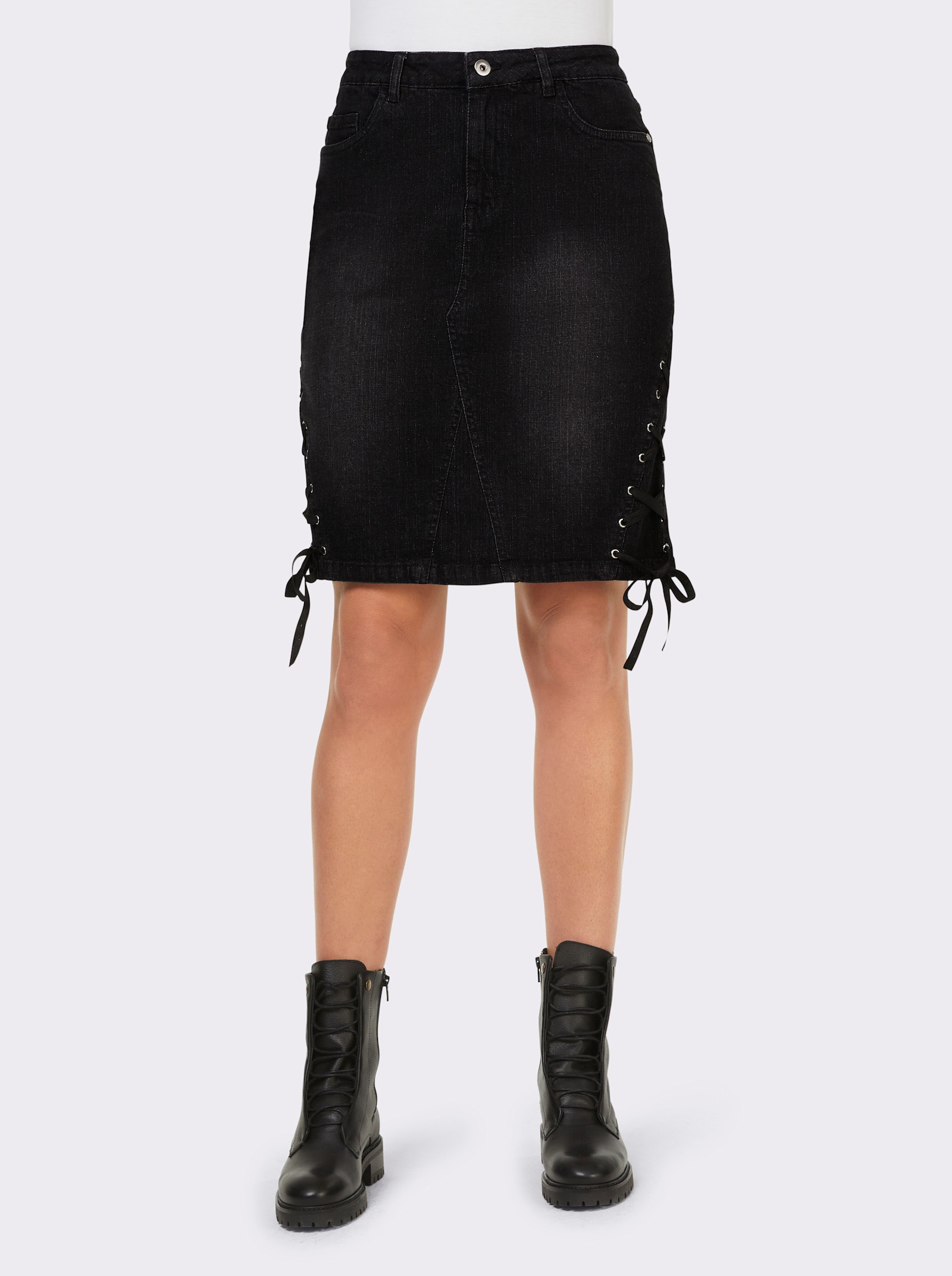 heine Jeansrock in Used-Waschung - schwarz