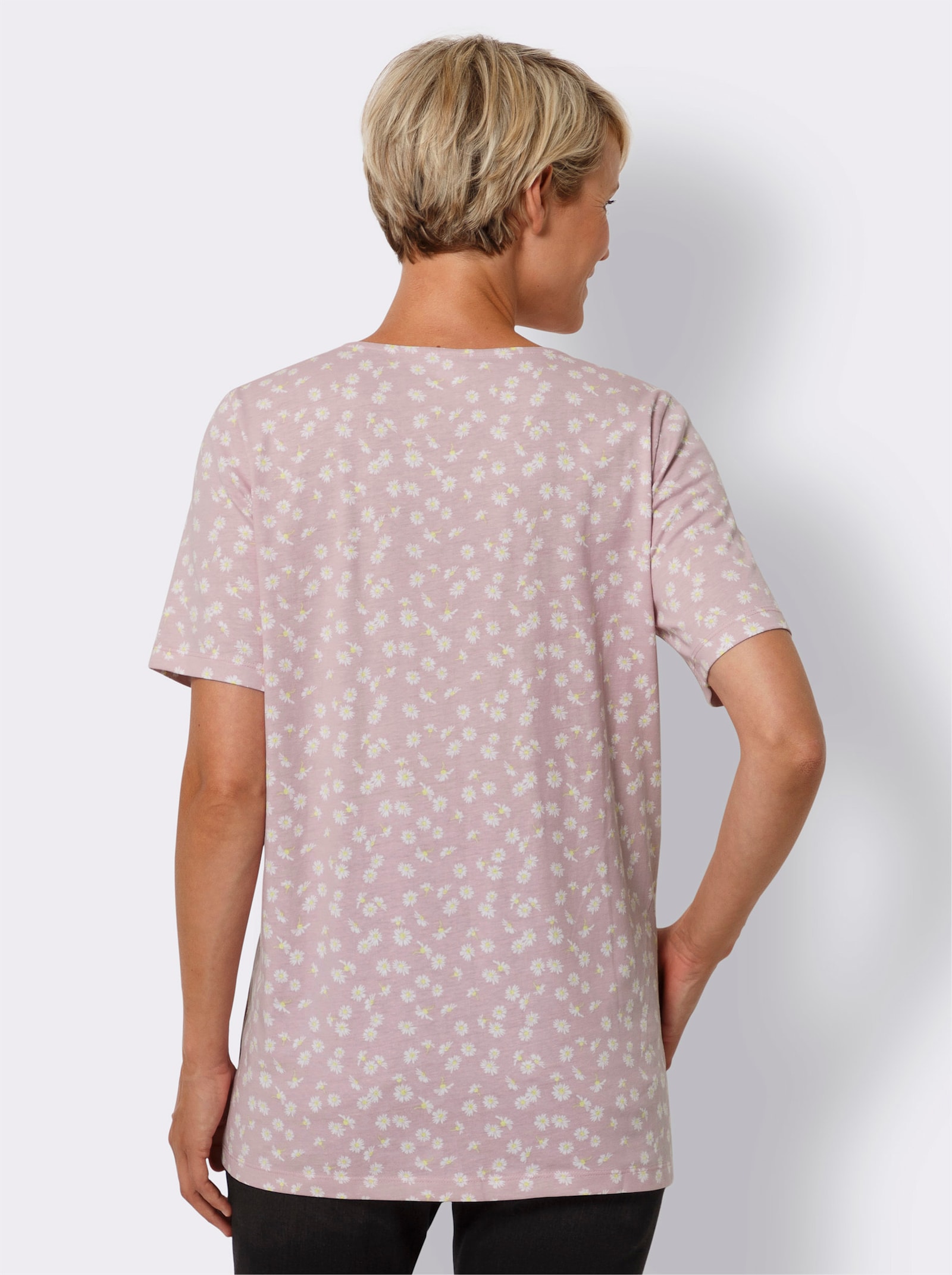 Lang shirt met bloemenprint - roze/wit bedrukt