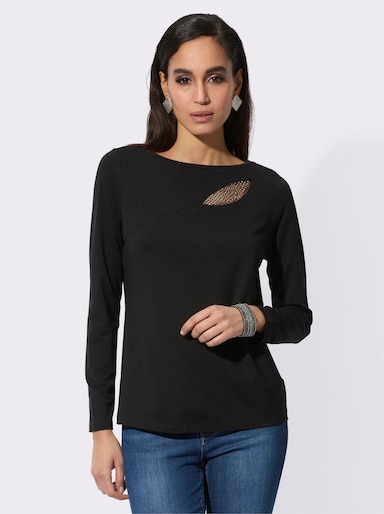 Langarmshirt mit funkelndem Mesh-Einsatz - schwarz