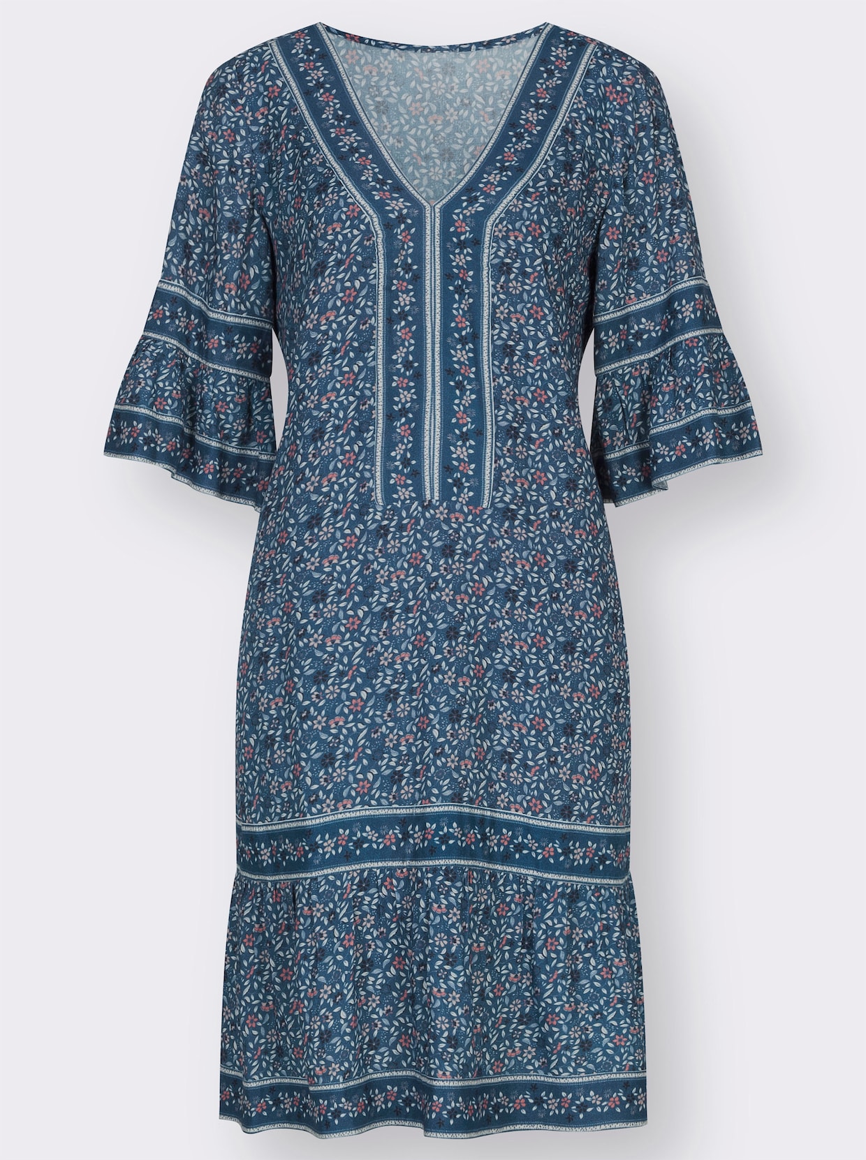 Robe tunique - bleu jean-écru imprimé