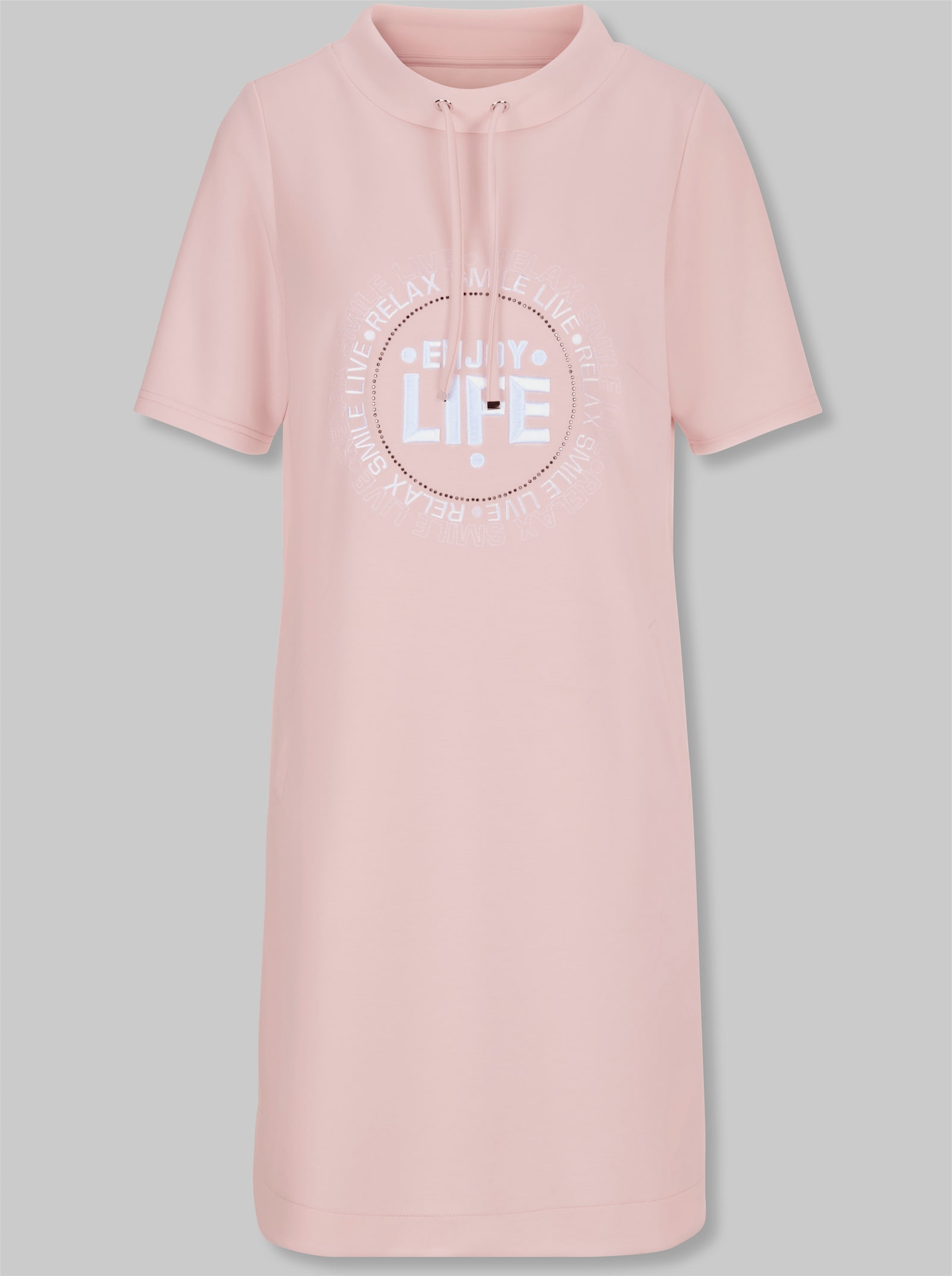 heine Freizeitkleid mit Stickerei - hellrosé-weiß