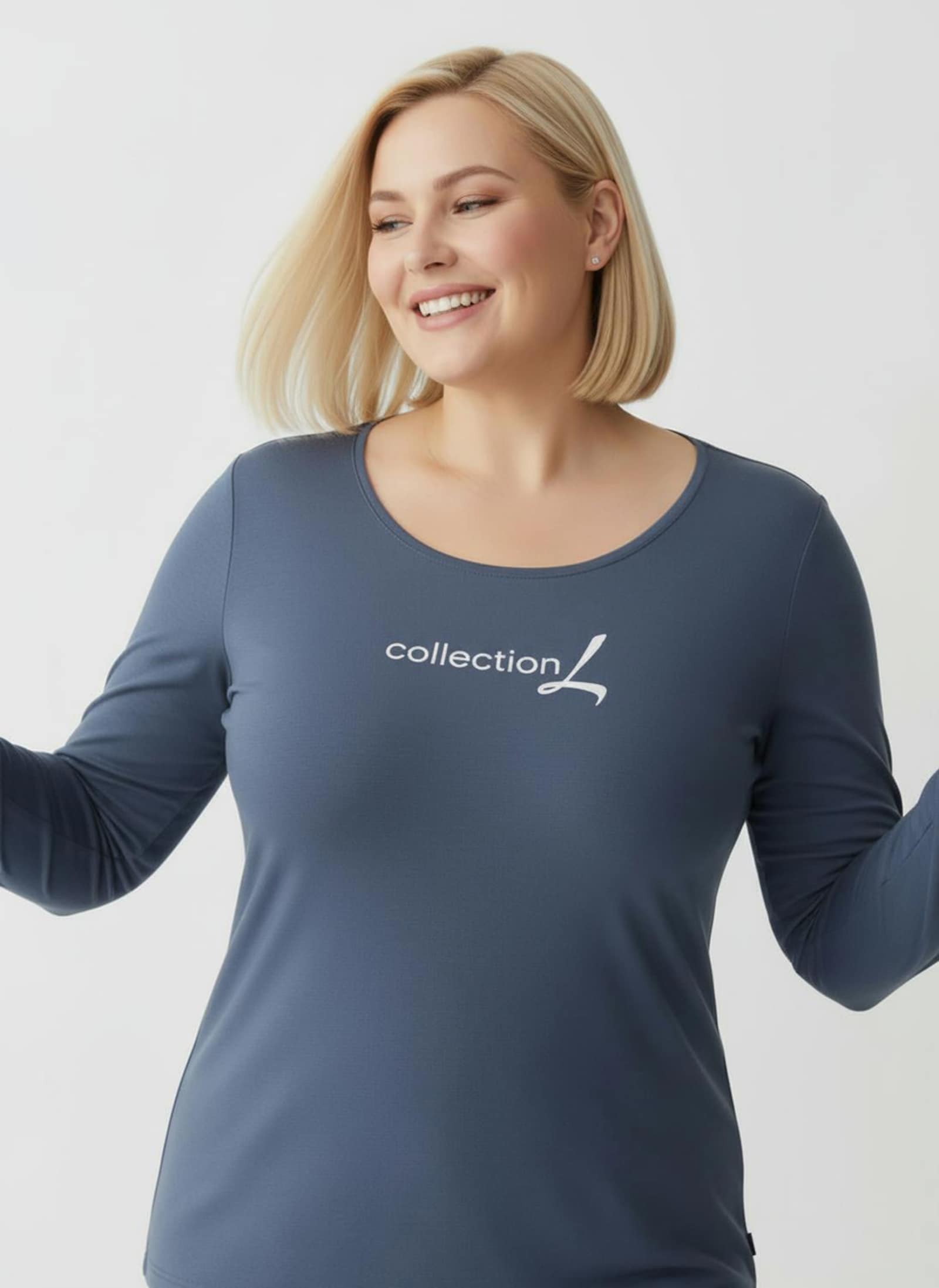 Langarmshirt mit Schriftzug - rauchblau