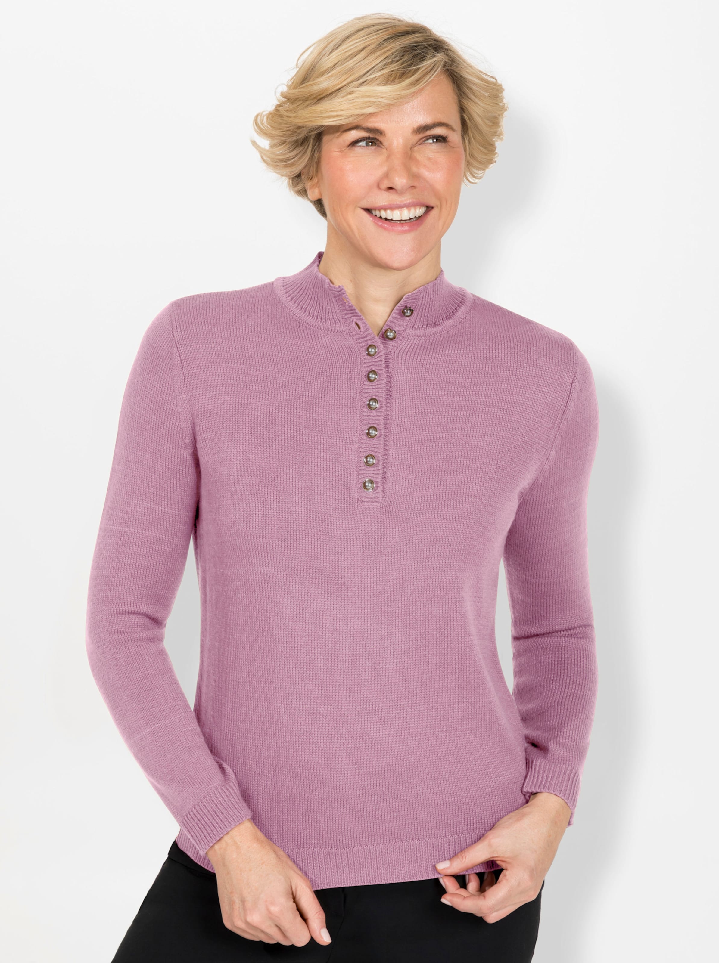 Witt Damen Langarm-Pullover mit Stehkragen, rosé