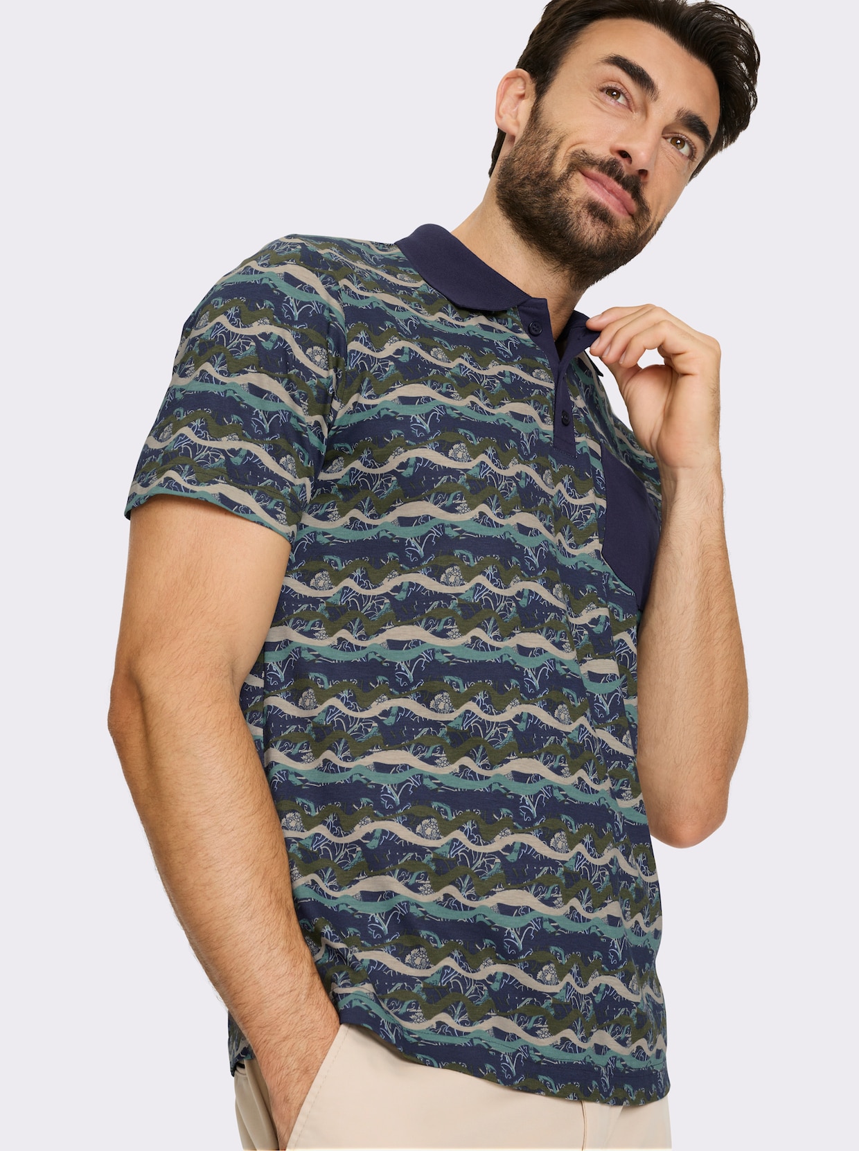 Marco Donati Kurzarmshirt - marine-jade-gemustert