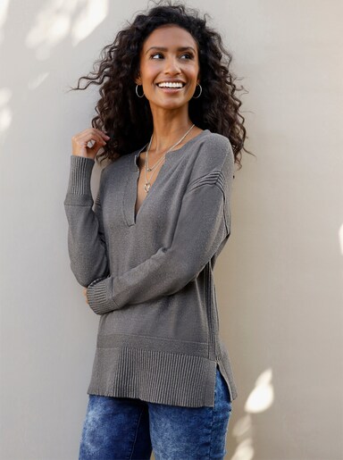 heine Pullover mit Seitenschlitzen - anthrazit-meliert