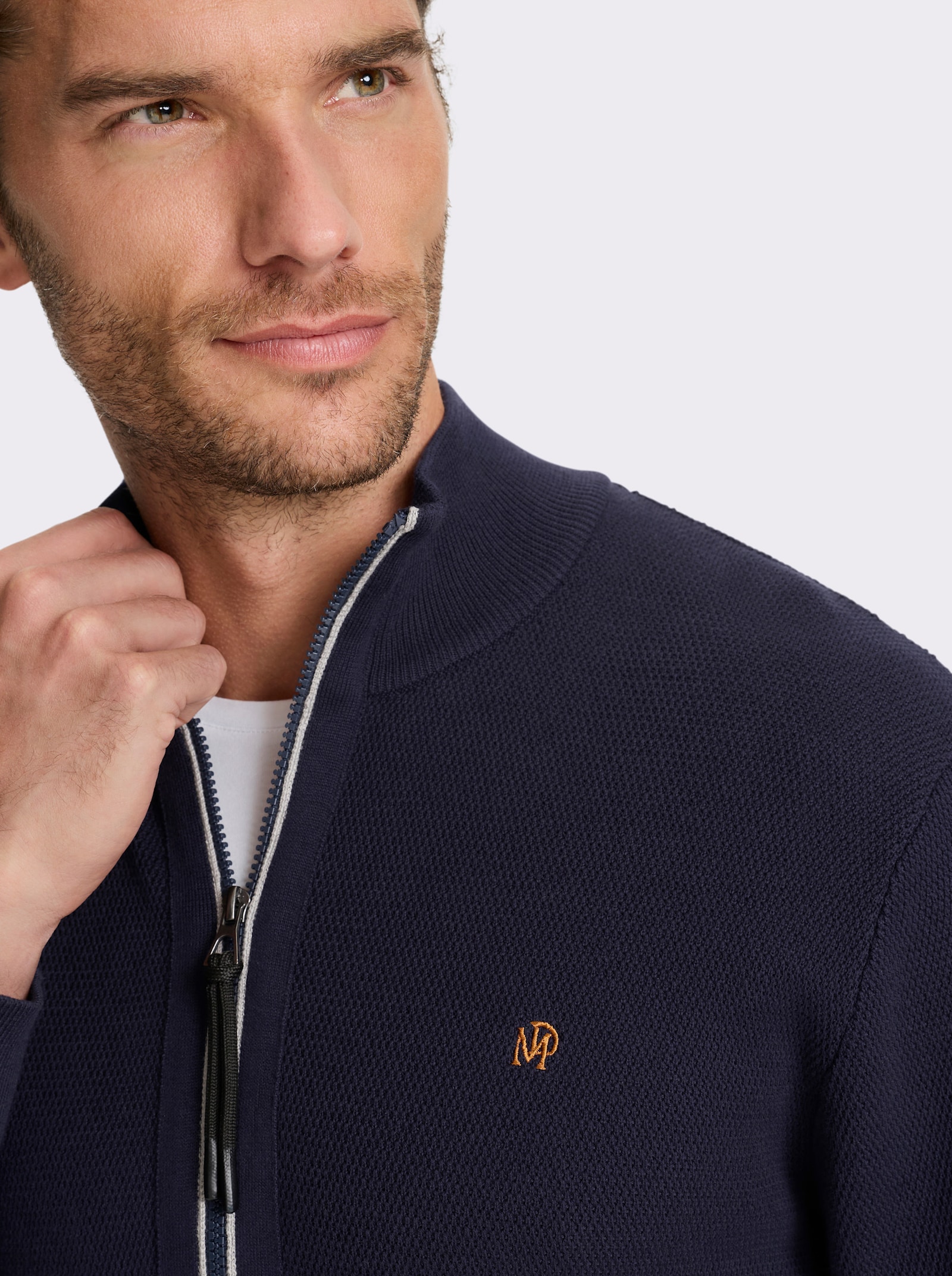 Marco Donati Shirtjasje met structuurpatroon, katoen - marine/steengrijs