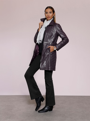 Mainpol Lederjacke in kaschierender Longform - aubergine