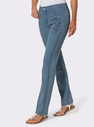 Jeans mit Stickerei - blue-bleached