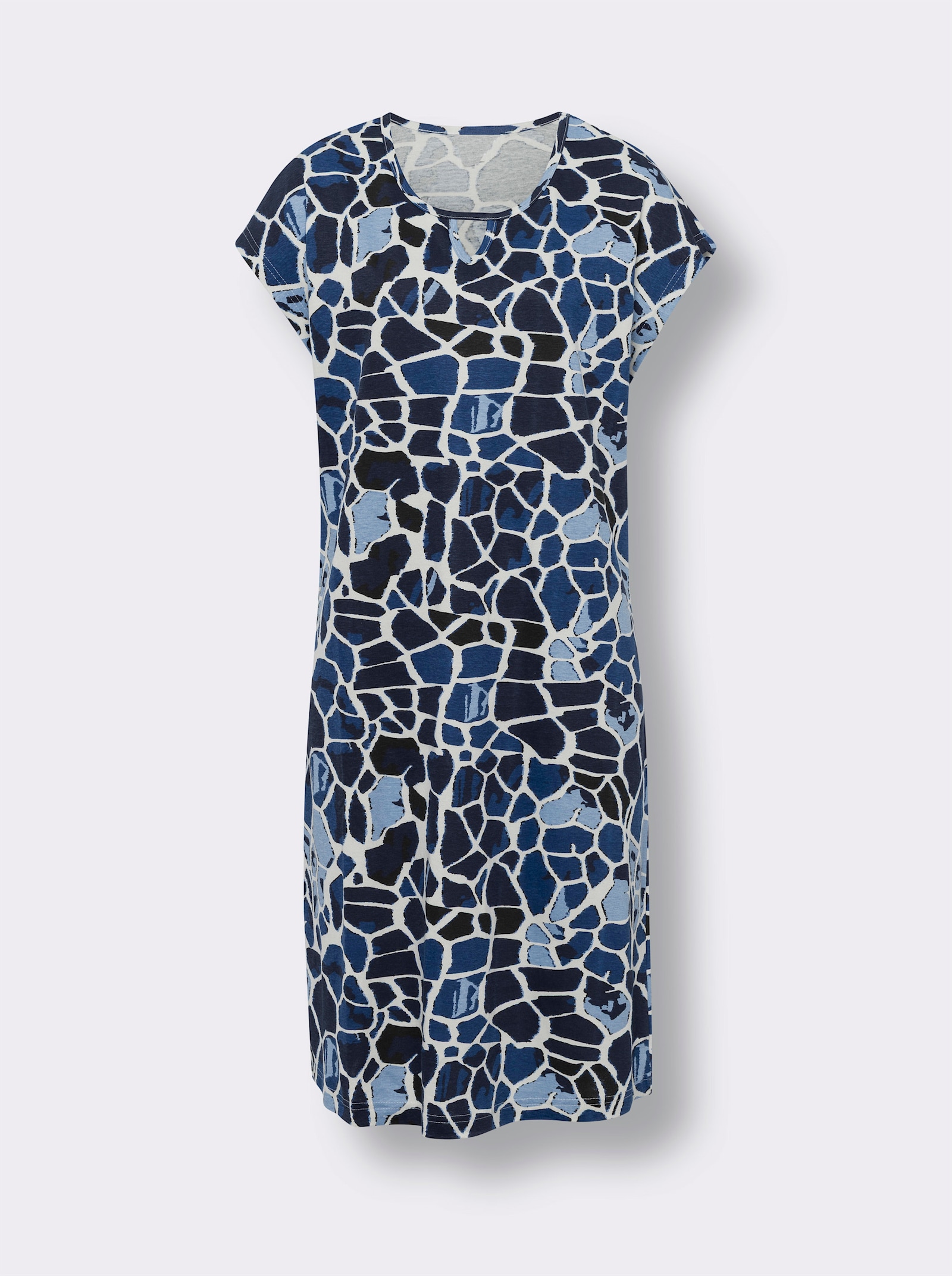 Sommerkleid in A-Form - champagner-marine-bedruckt