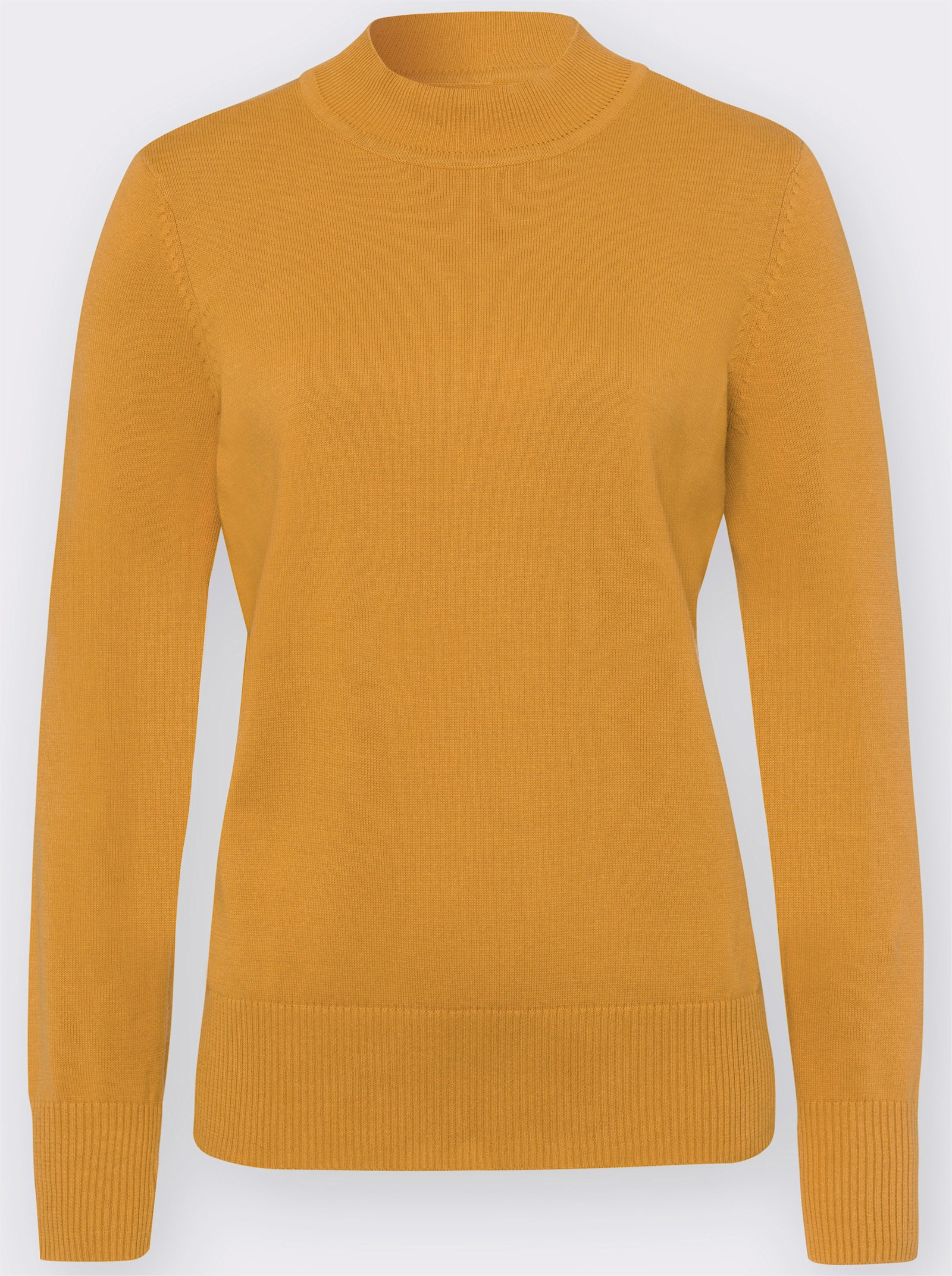 Strickpullover mit geripptem Stehkragen - ocker