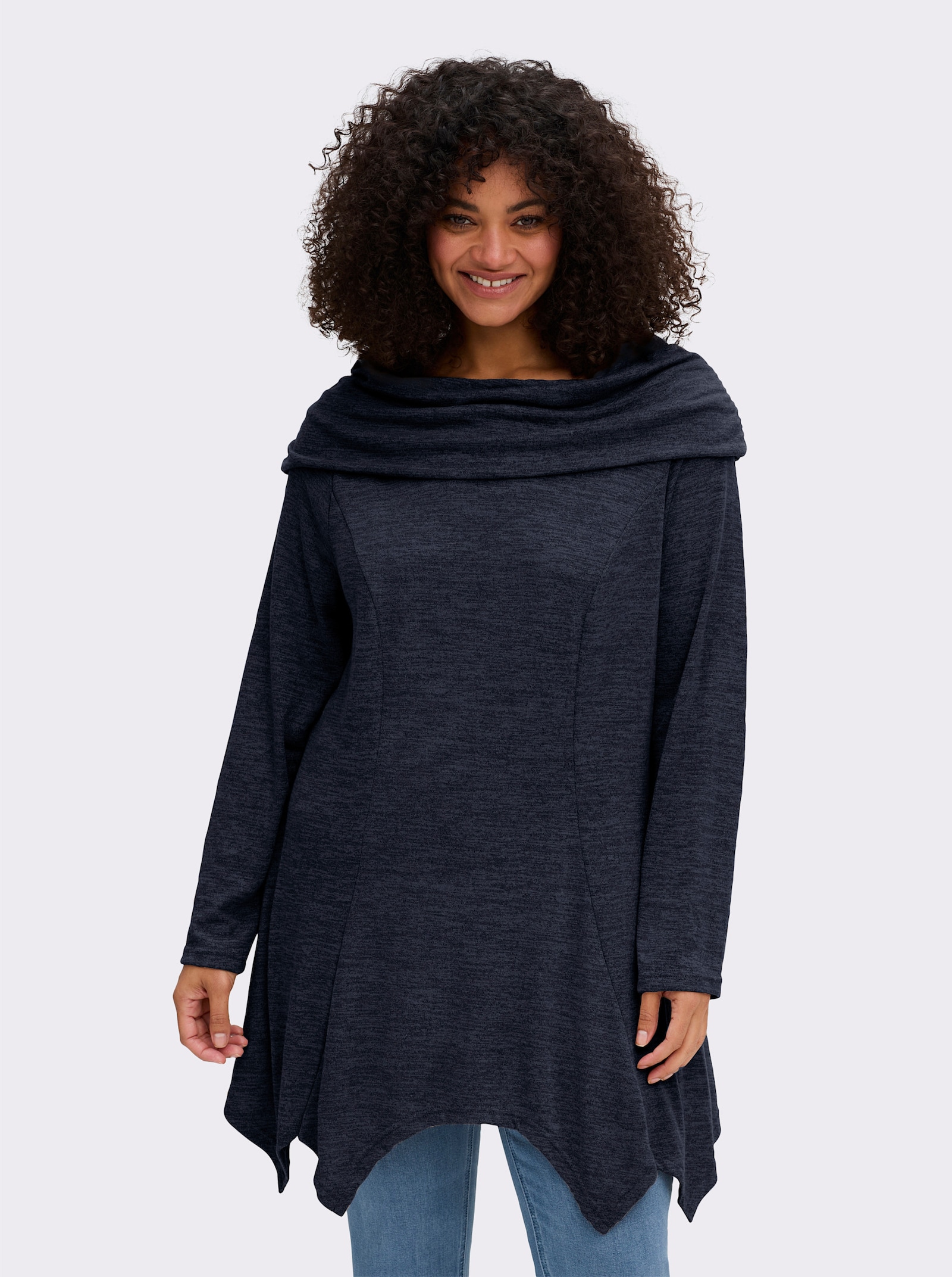sheego by Joe Browns Longsweatshirt im Strick-Look - marine-jeansblau-meliert