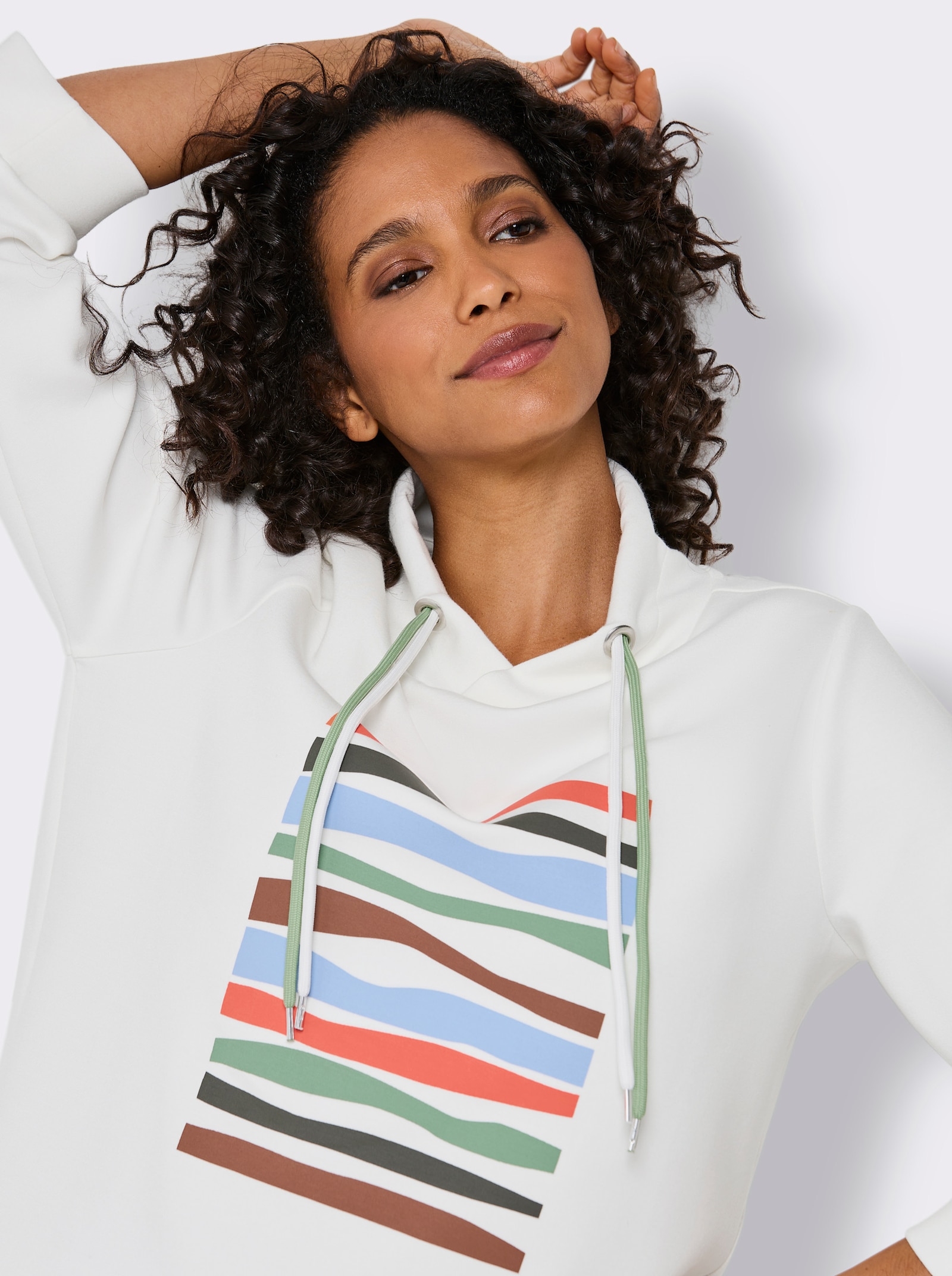 CREATION L PREMIUM Sweatshirt mit weitem Stehkragen - ecru-eucalyptus-bedruckt