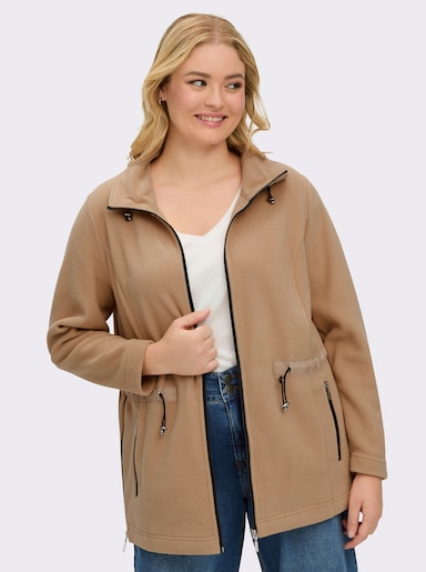 Fleecejacke mit Tunnelzug in der Taille - camel