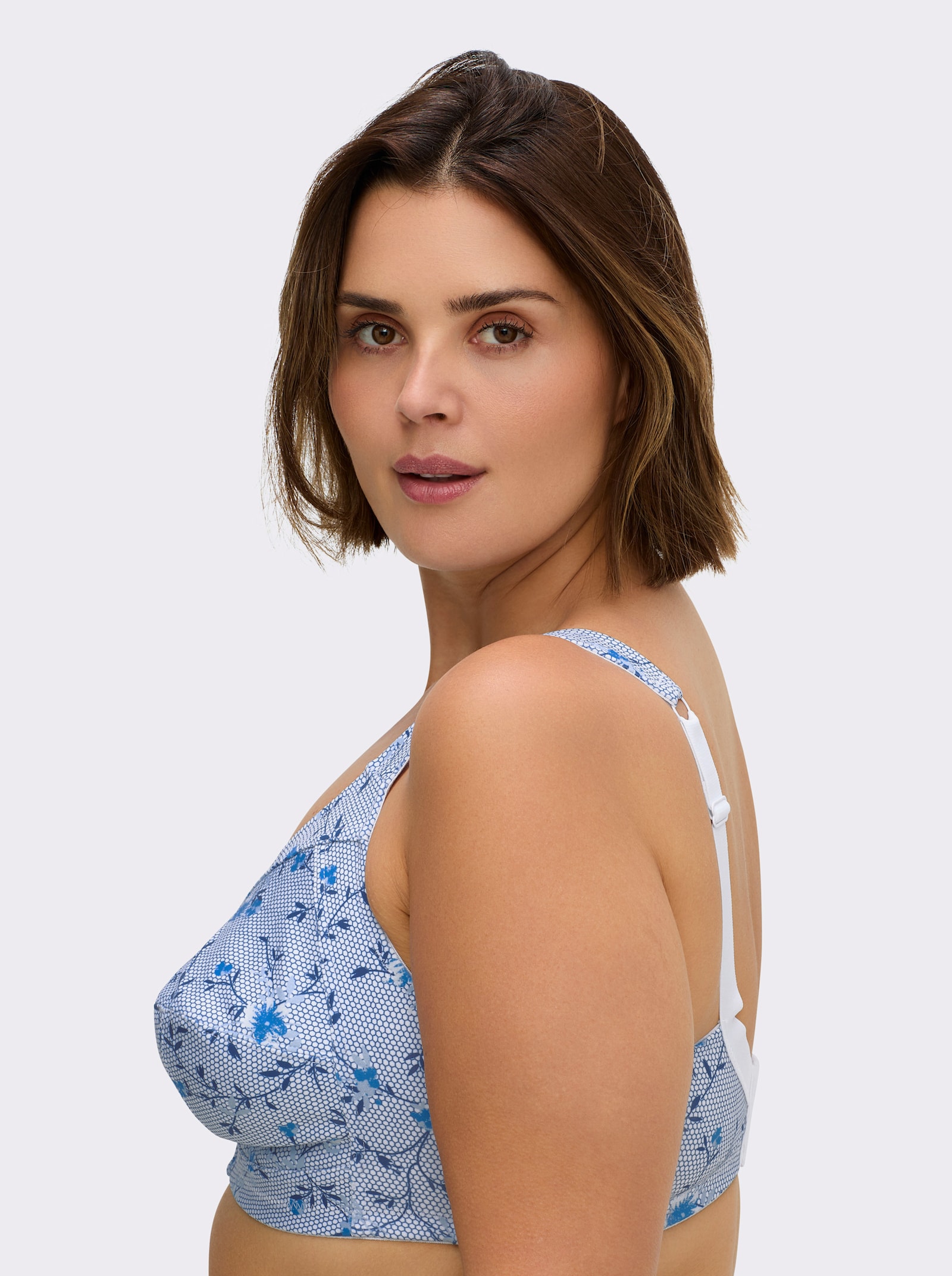 Susa BH ohne Bügel mit Stäbchenverstärkung - weiß-bleu-bedruckt