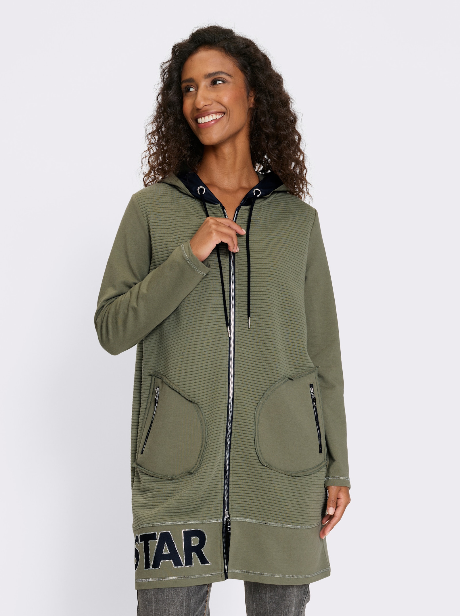 heine Shirtjacke mit 2-Wege-Zipper - khaki