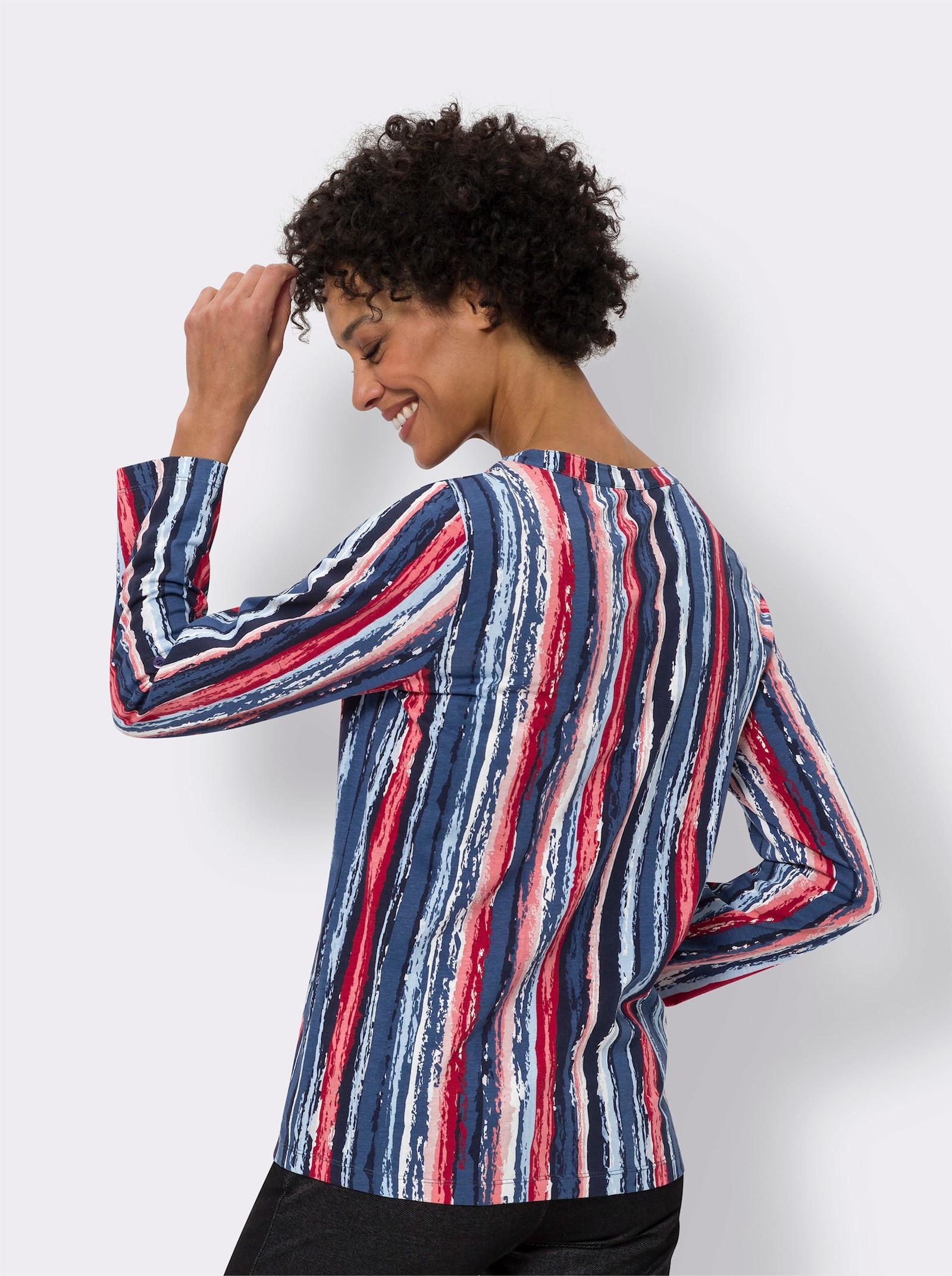 Langarmshirt mit Krempelärmel - marine-erdbeere-bedruckt