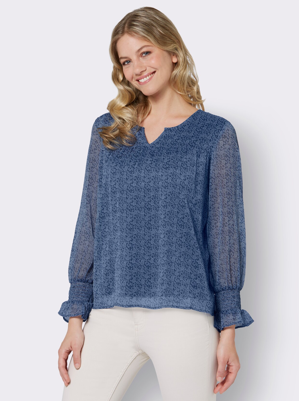 Druckbluse - jeansblau-bleu-bedruckt