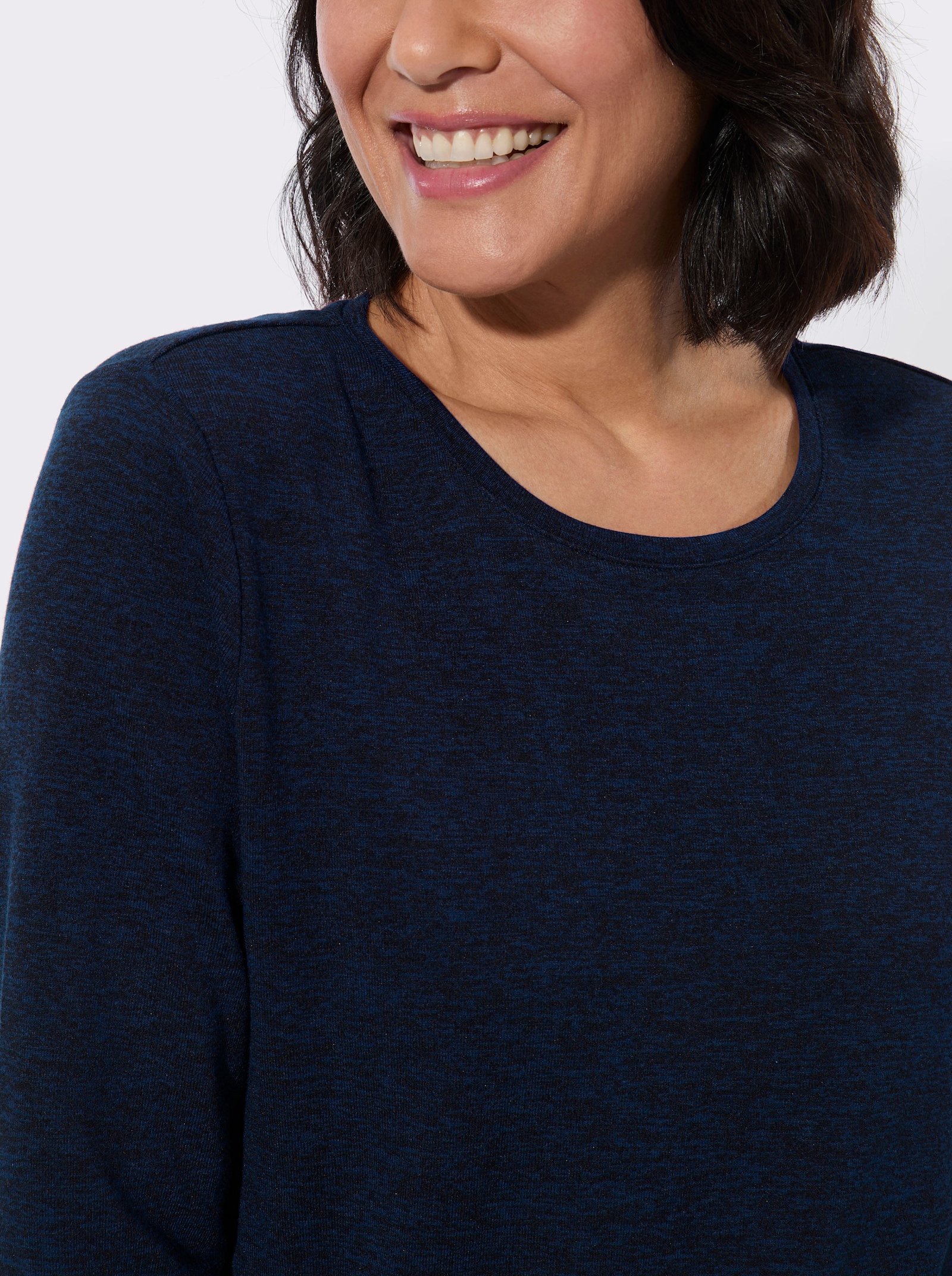 Rundhalsshirt mit Jacquard-Muster - marine-meliert