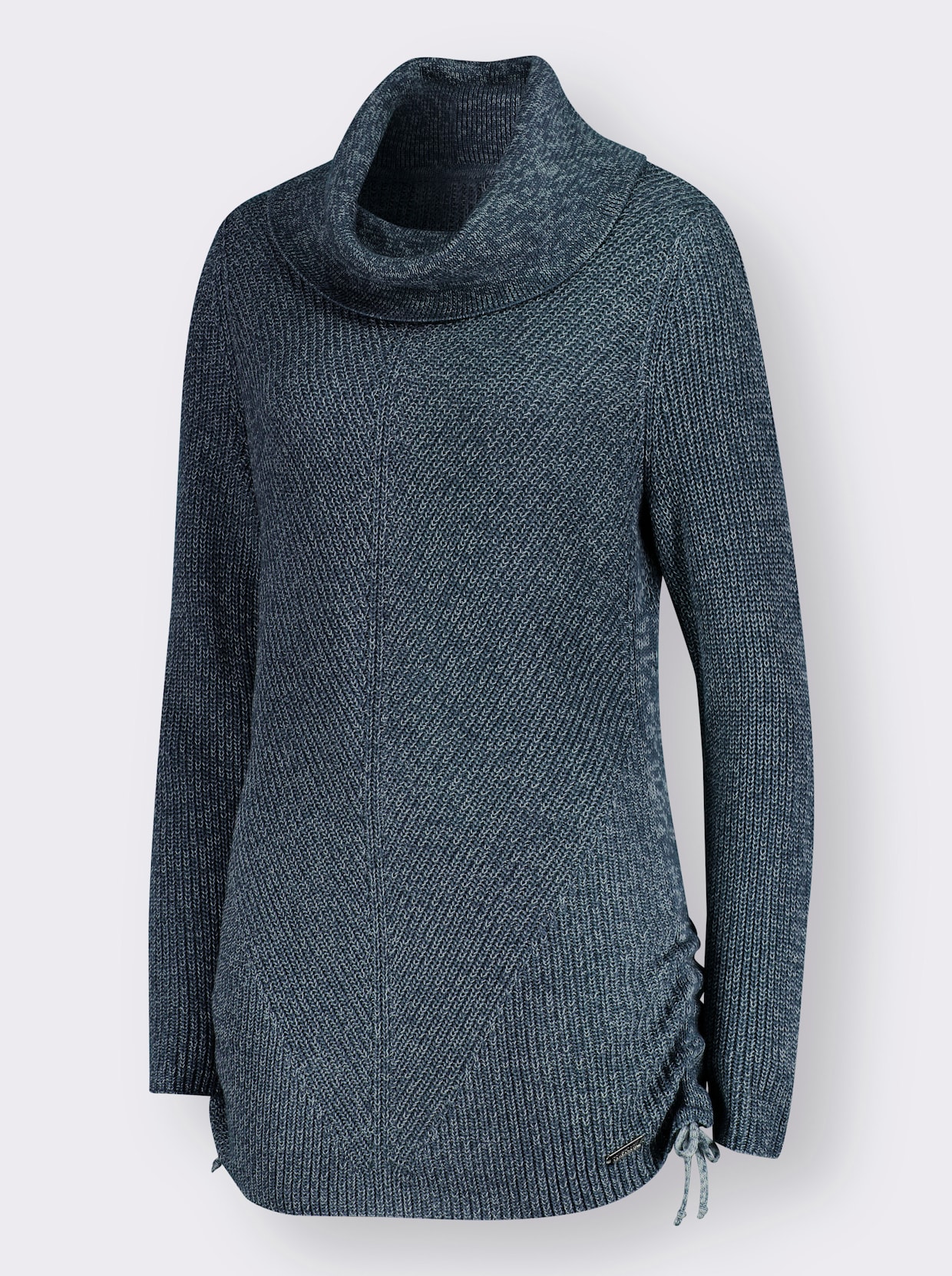 Longpullover - dunkelblau-ecru-meliert