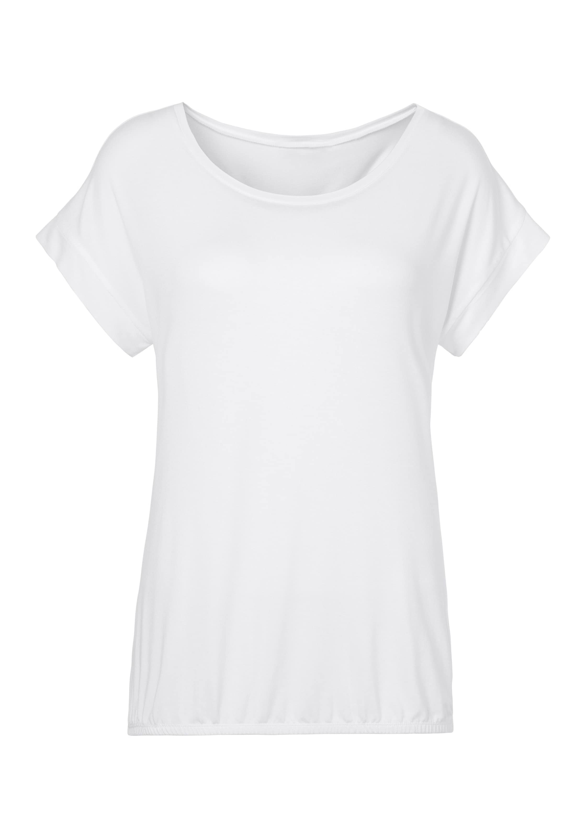 mit Rundhals günstig Kaufen-T-Shirt in weiß von Vivance. T-Shirt in weiß von Vivance <![CDATA[T-Shirt mit überschnittenen Schultern und breitem Beleg am Ärmelsaum. Rundhalsausschnitt. Gummizug am Saum. Aus 95% Viskose und 5% Elasthan.]]>. 