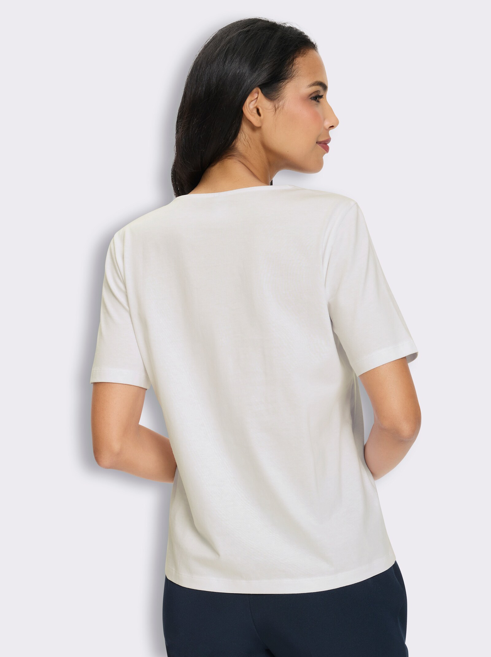 Kurzarmshirt mit Herz-Motiv aus Blüten - weiß-fuchsia