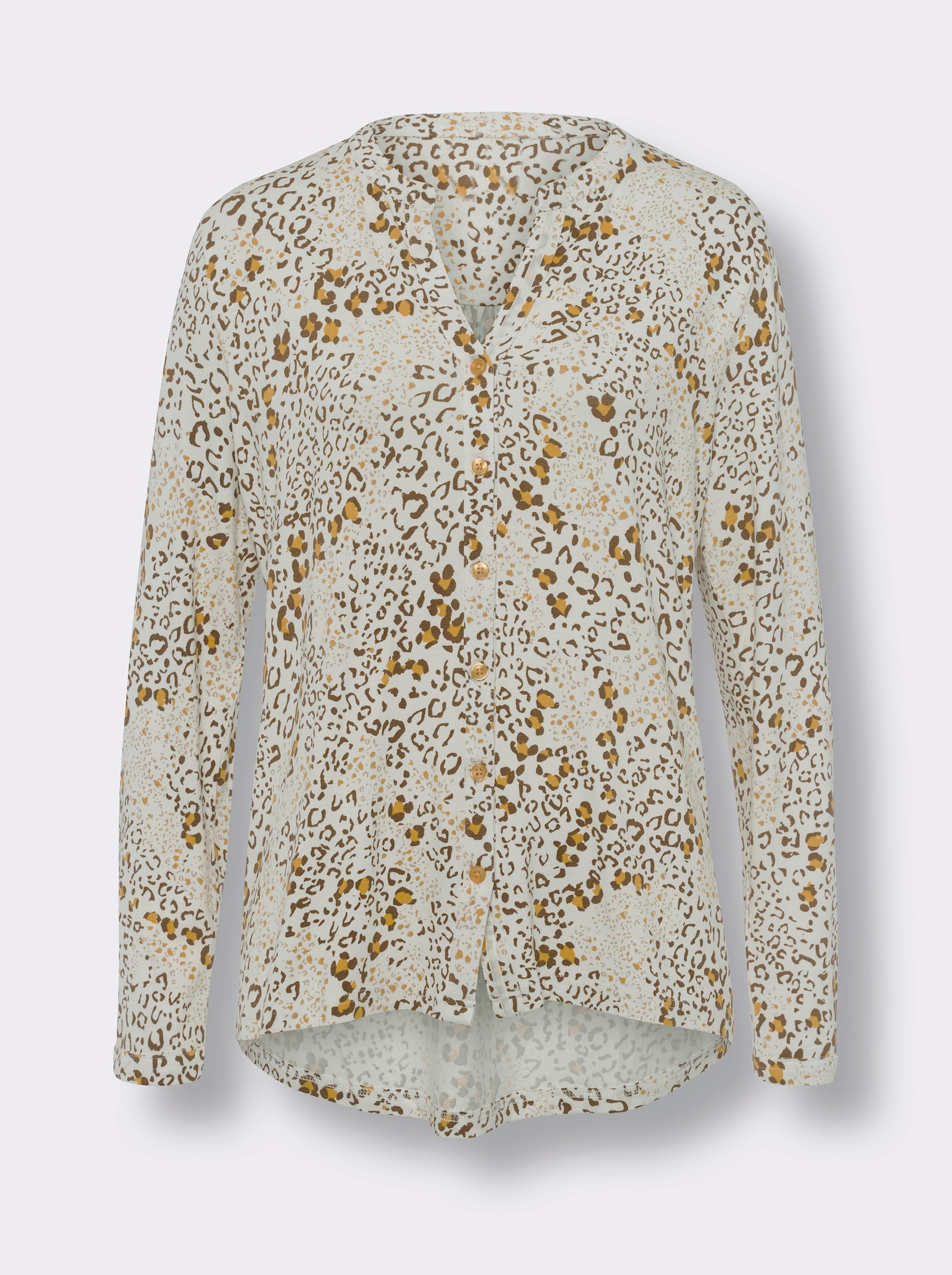 heine Blouse met lange mouwen en fluwelen garnering op de knoopsluiting - champagne/oker bedrukt