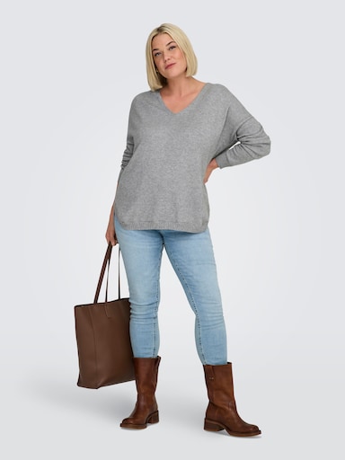 ONLY CARMAKOMA V-Ausschnitt-Pullover - ultimate grey detail:melange