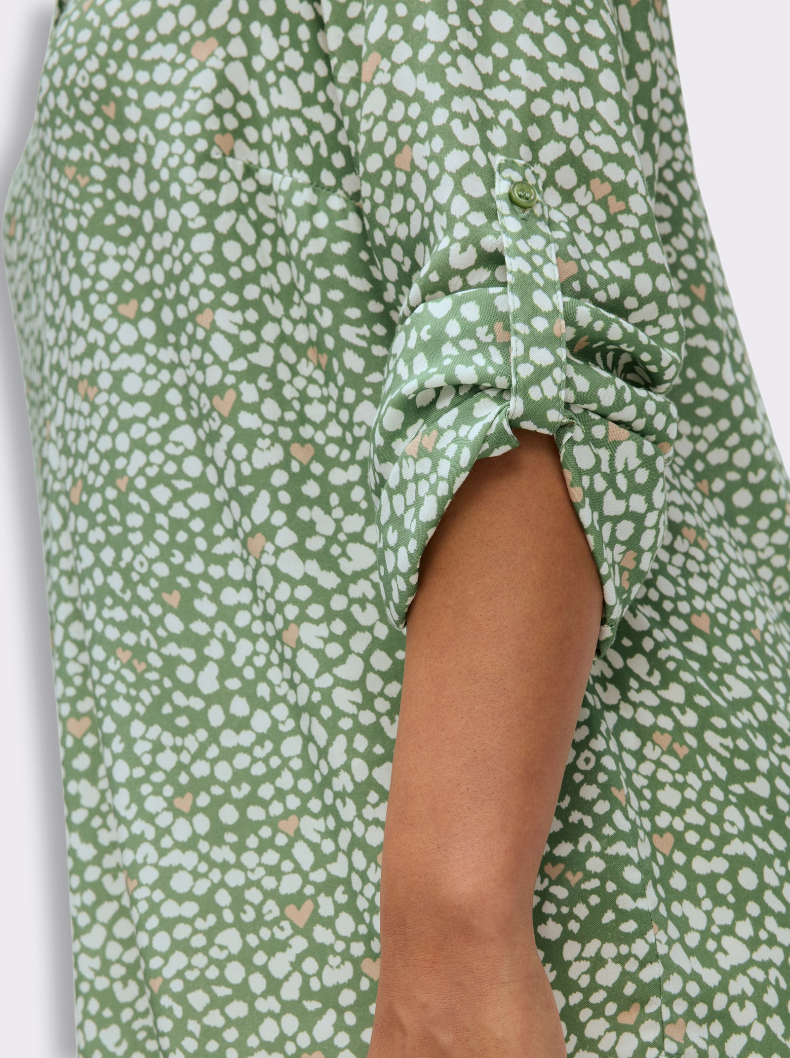 Langarm-Bluse - eucalyptus-ecru-bedruckt