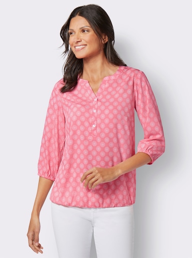 Comfortabele blouse - flamingo/ecru bedrukt