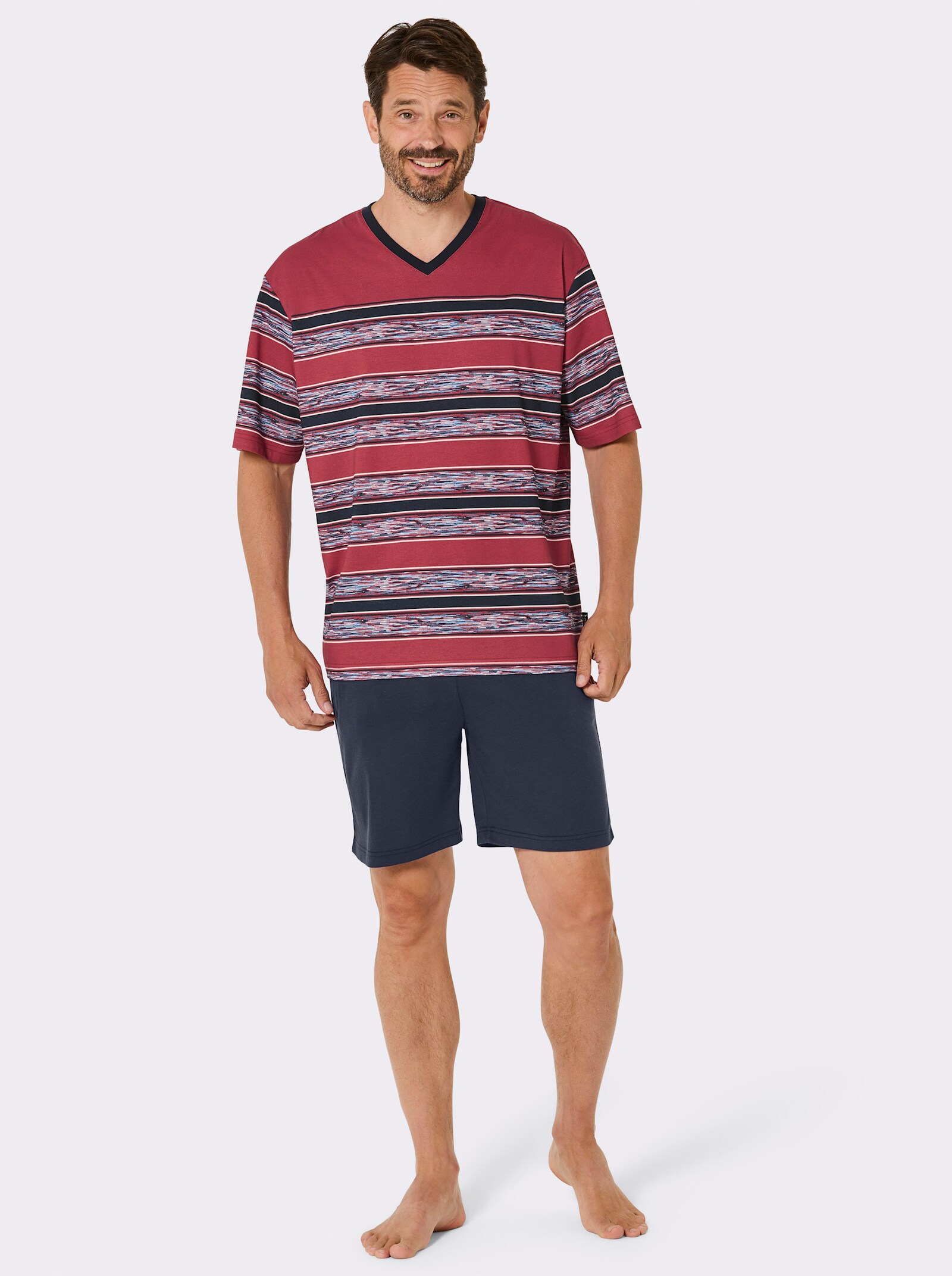 Hajo Shorty im Streifendessin - rot-marine-bedruckt