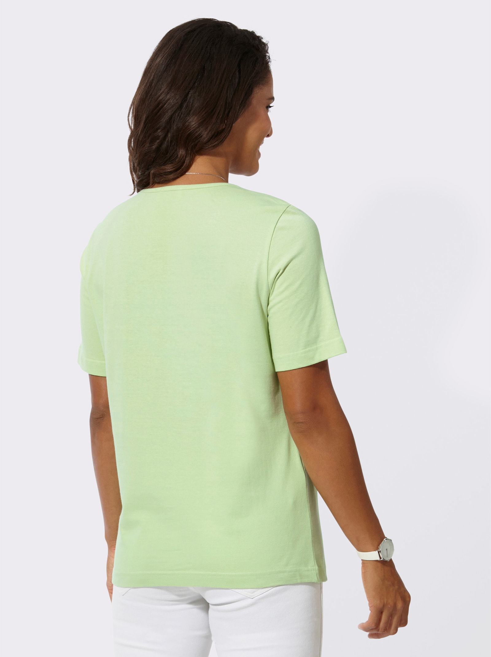 Rundhalsshirt mit Biesen-Verzierung - reseda