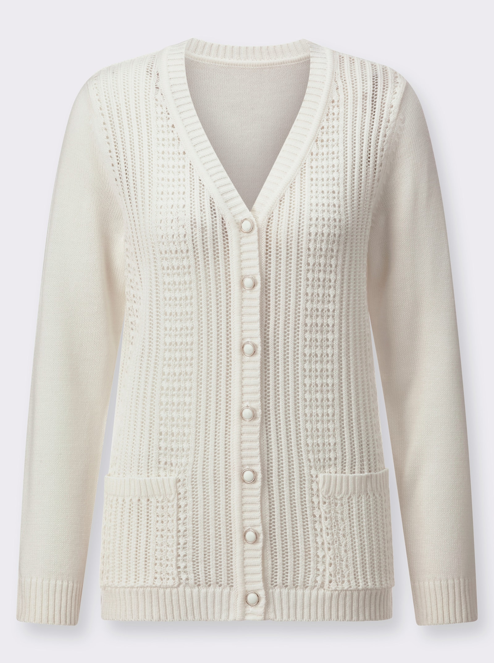 Ajourstrickjacke mit Strickmuster im Vorderteil - ecru