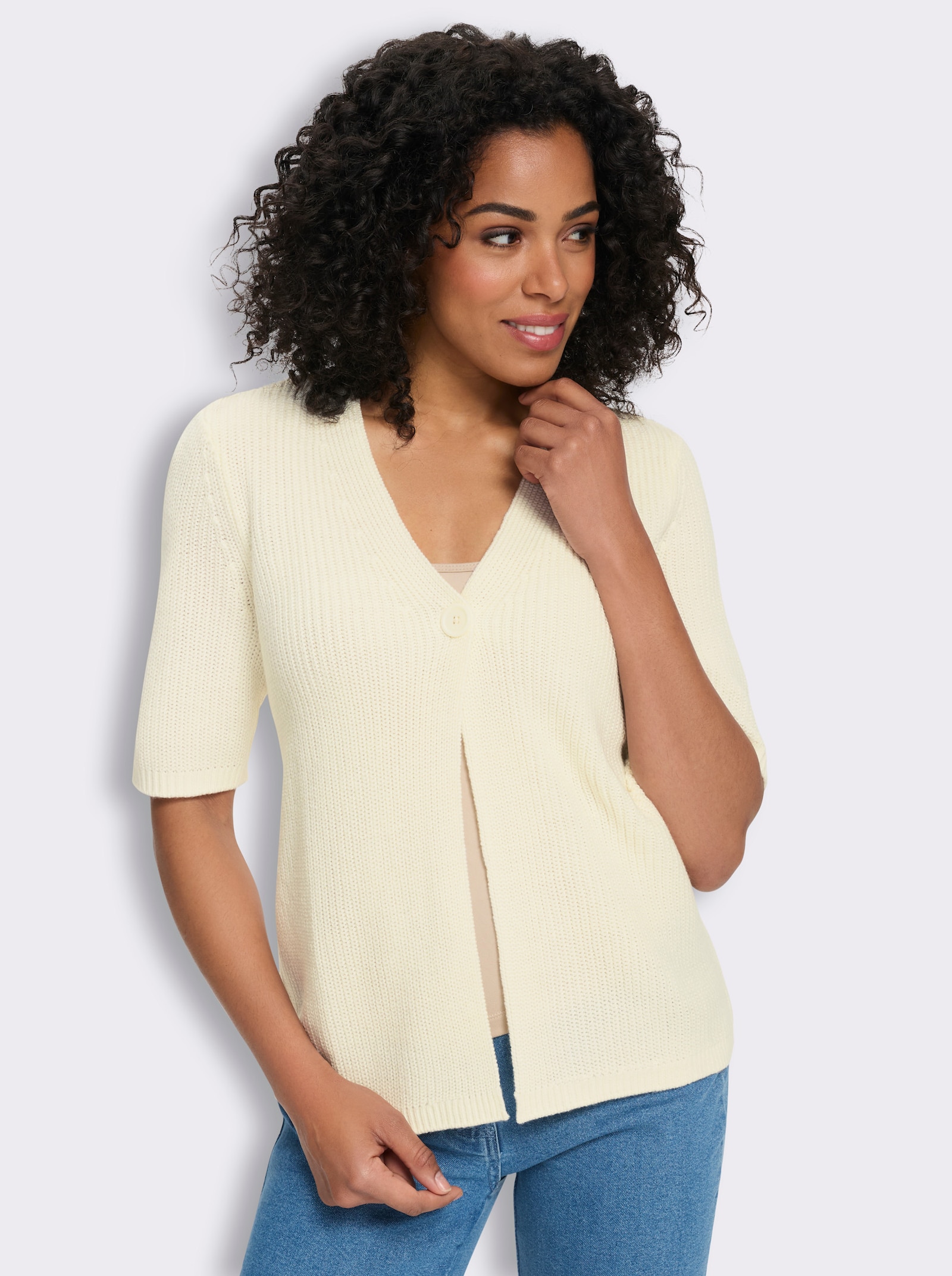Cardigan met V-hals - ecru