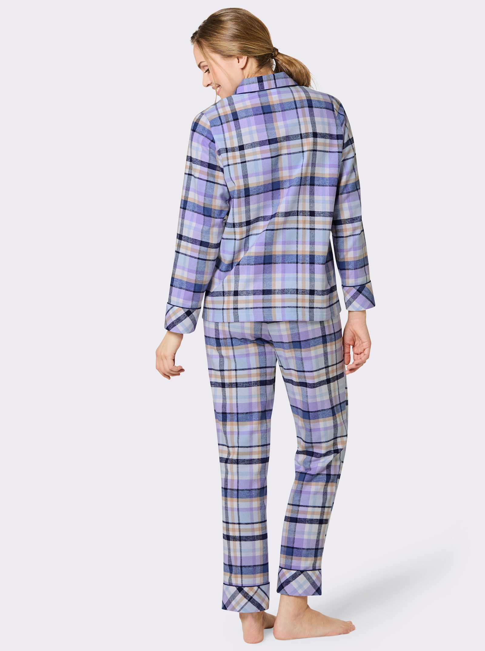 wäschepur Schlafanzug mit Webkaro - ecru-eisblau-kariert