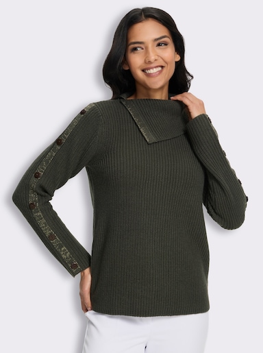 Langarm-Pullover mit asymmetrischem Kragen - graphit