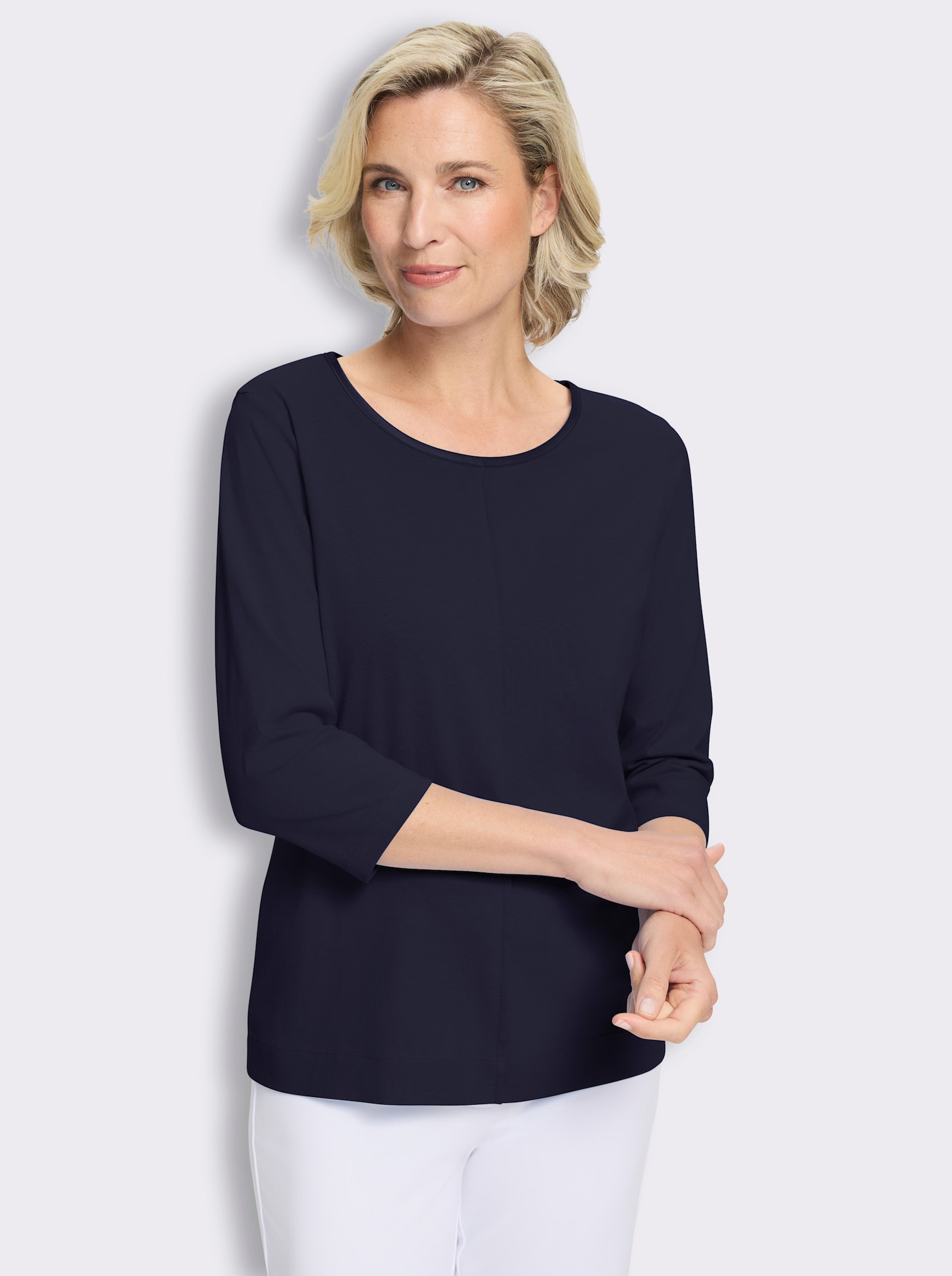 3/4-Arm-Shirt mit Satin-Paspelierung - marine
