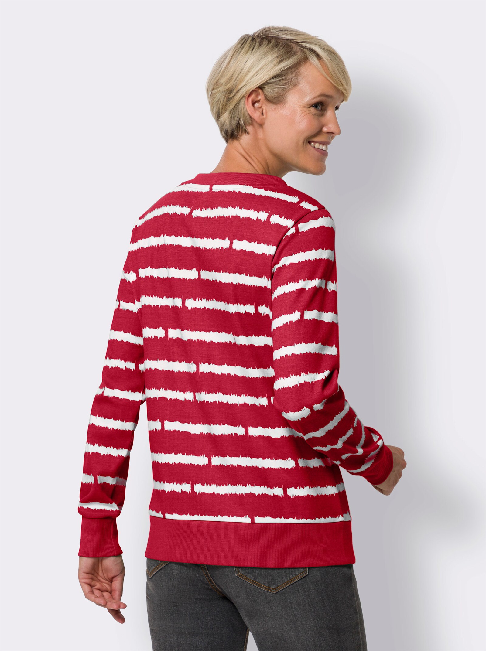 Sweatshirt in Interlock-Qualität - rot-weiß-geringelt