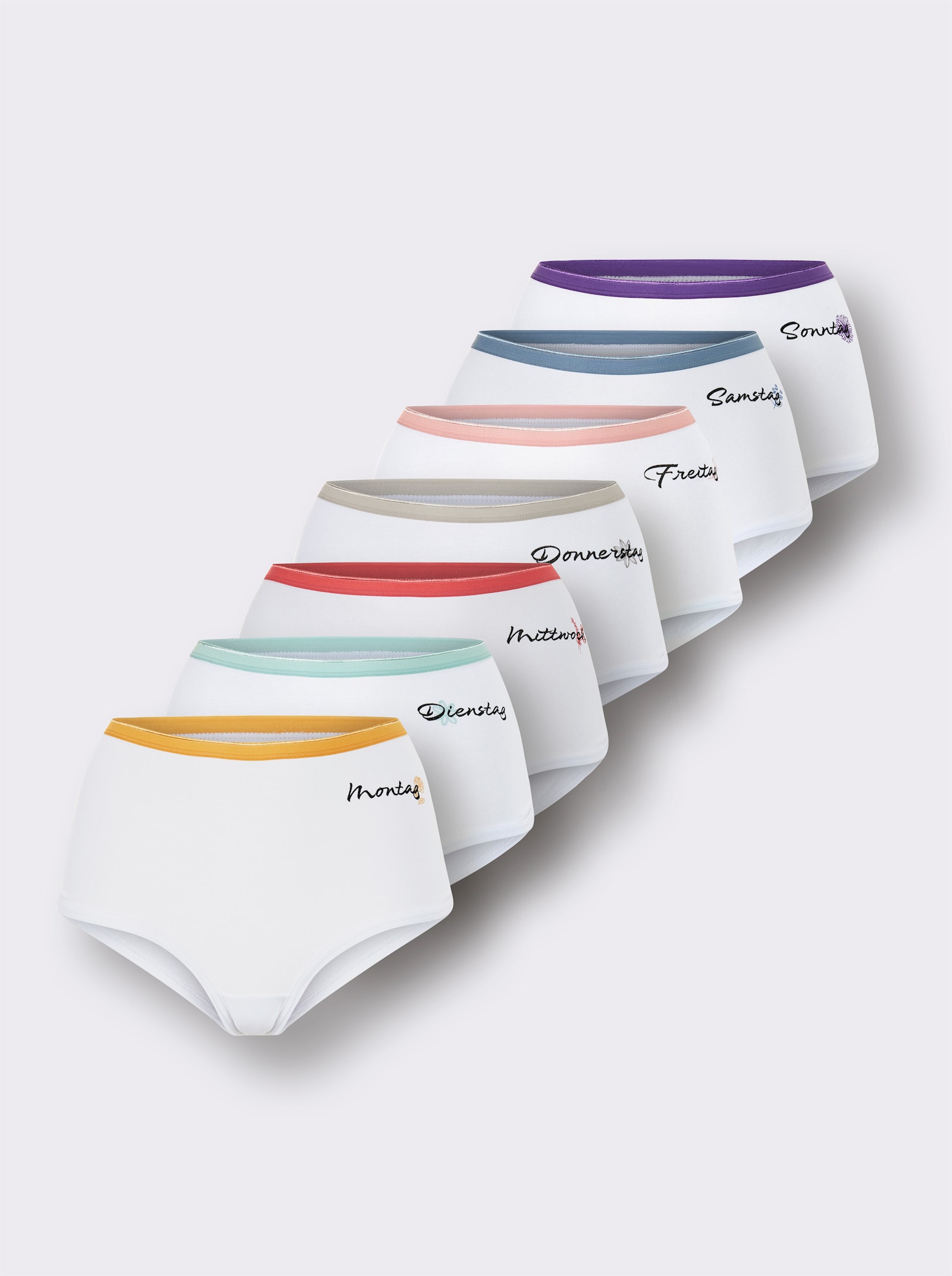 wäschepur Kalhotky s potiskem dnů v týdnu - bílá