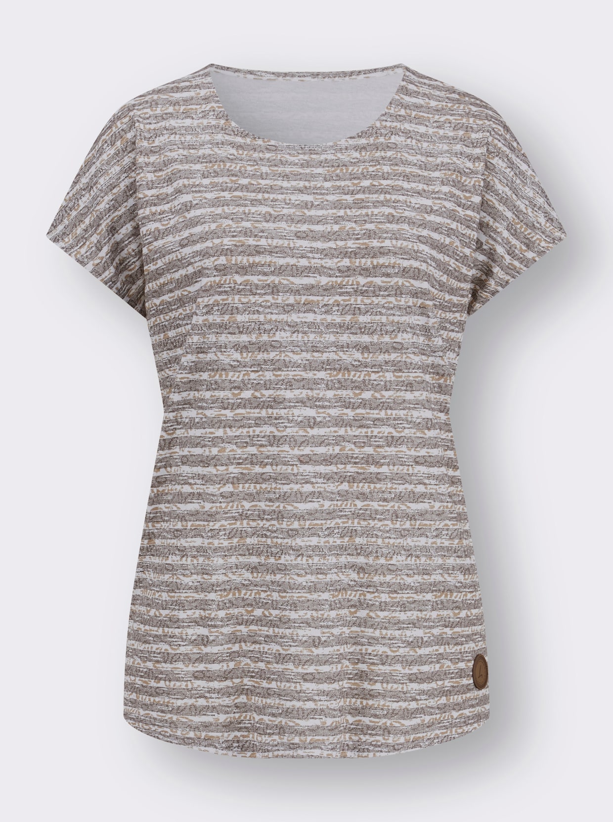 Rundhalsshirt - taupe-ecru-geringelt