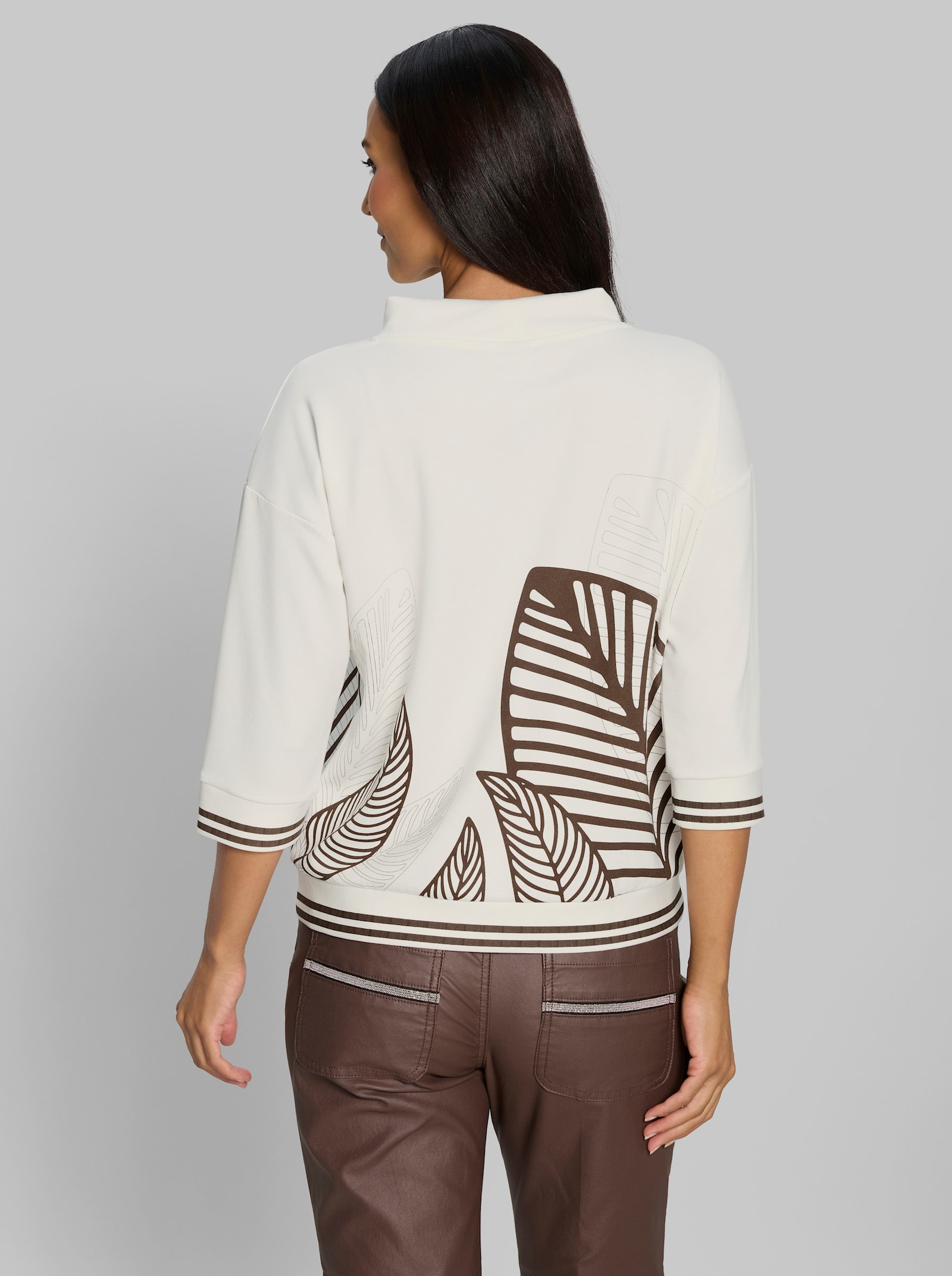 heine 3/4-Arm-Shirt mit Blätter-Druck - ecru-schoko-bedruckt