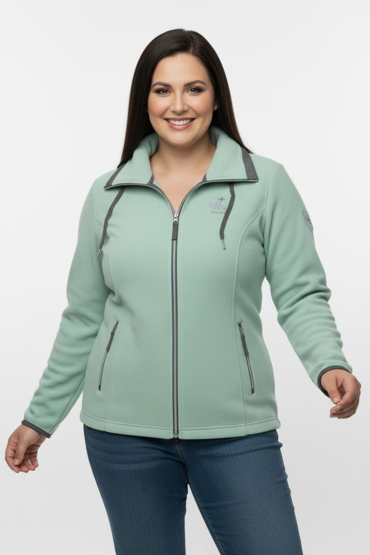 Fleecejacke mit schrägen Reißverschluss-Taschen - jadegrün