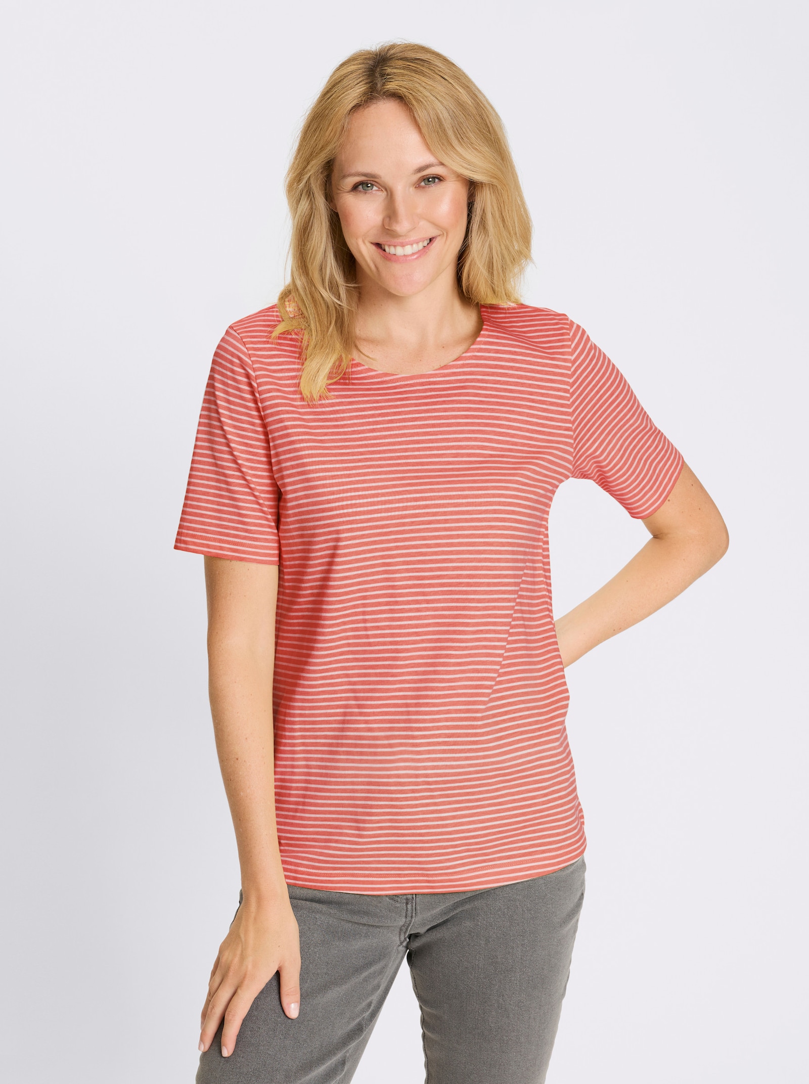 Ringelshirt aus reiner Baumwolle - koralle-ecru-geringelt