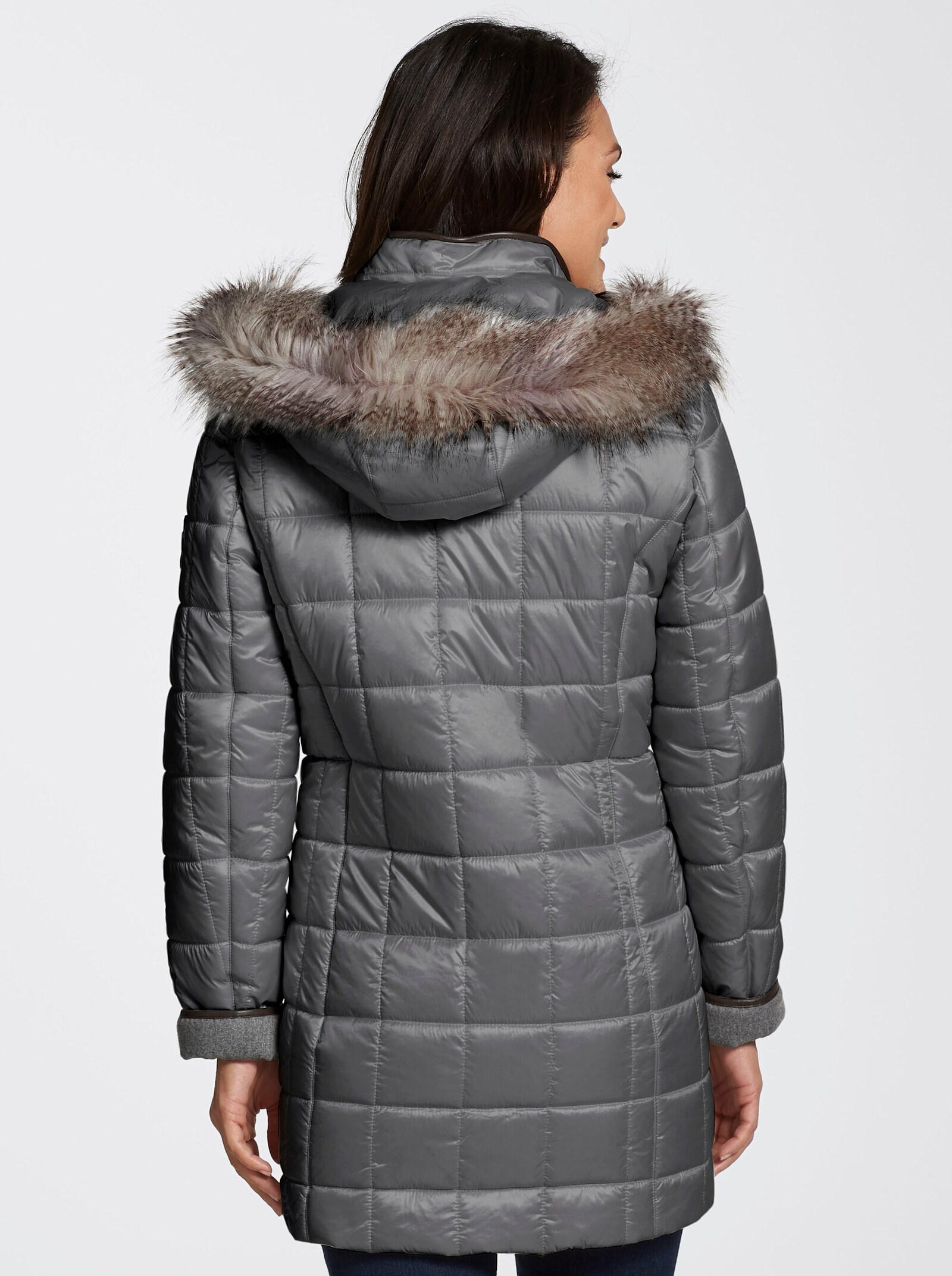 Steppjacke mit Reissverschluss-Seitenschlitzen - grau