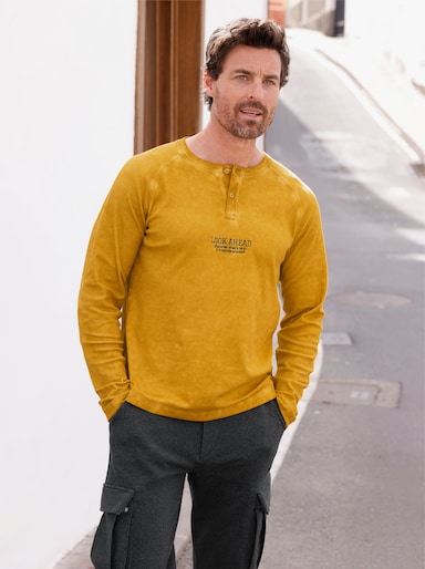 Marco Donati Langarmshirt in Used-Optik - ocker