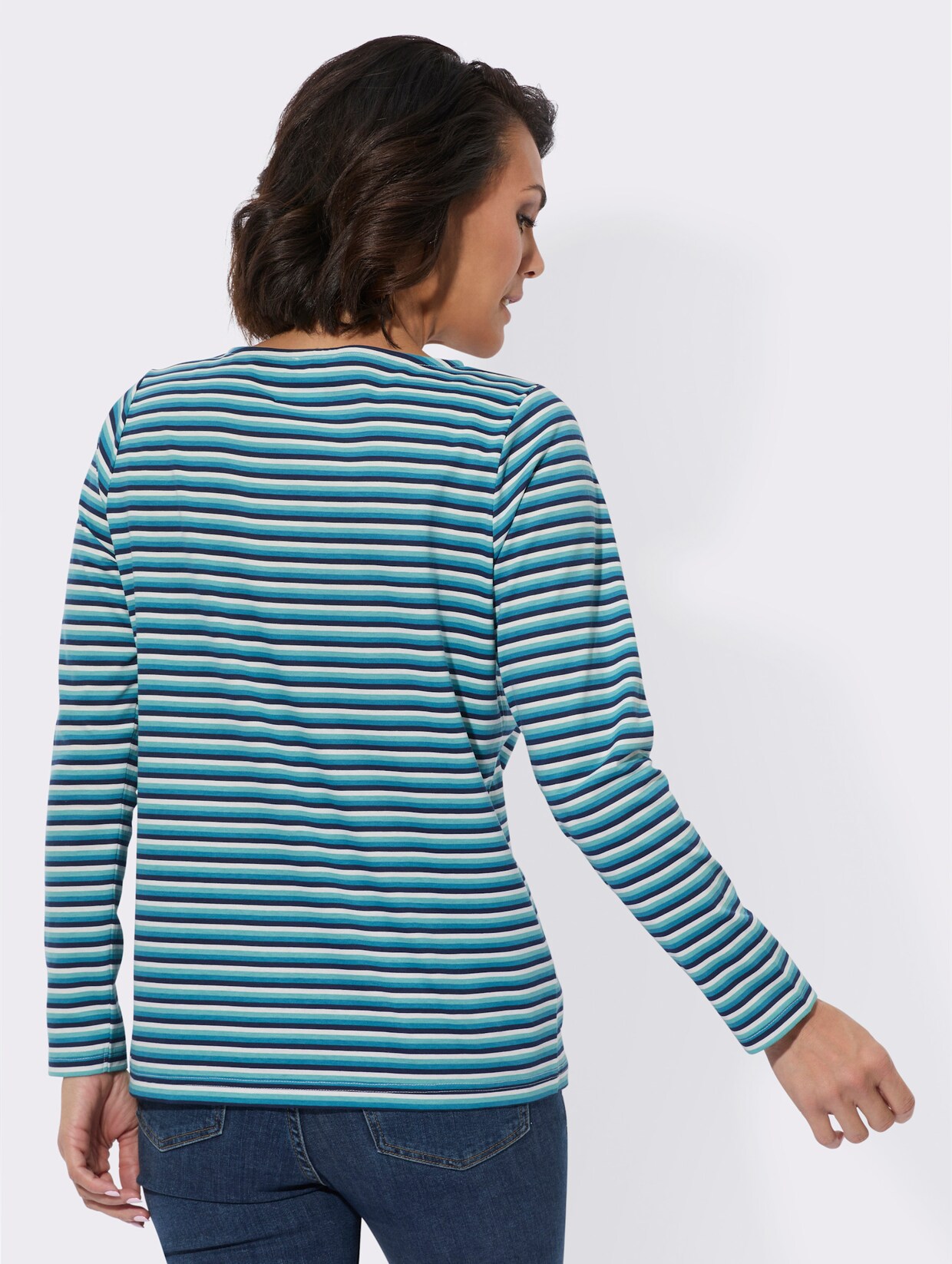 Shirt met lange mouwen - topaas/marine gestreept
