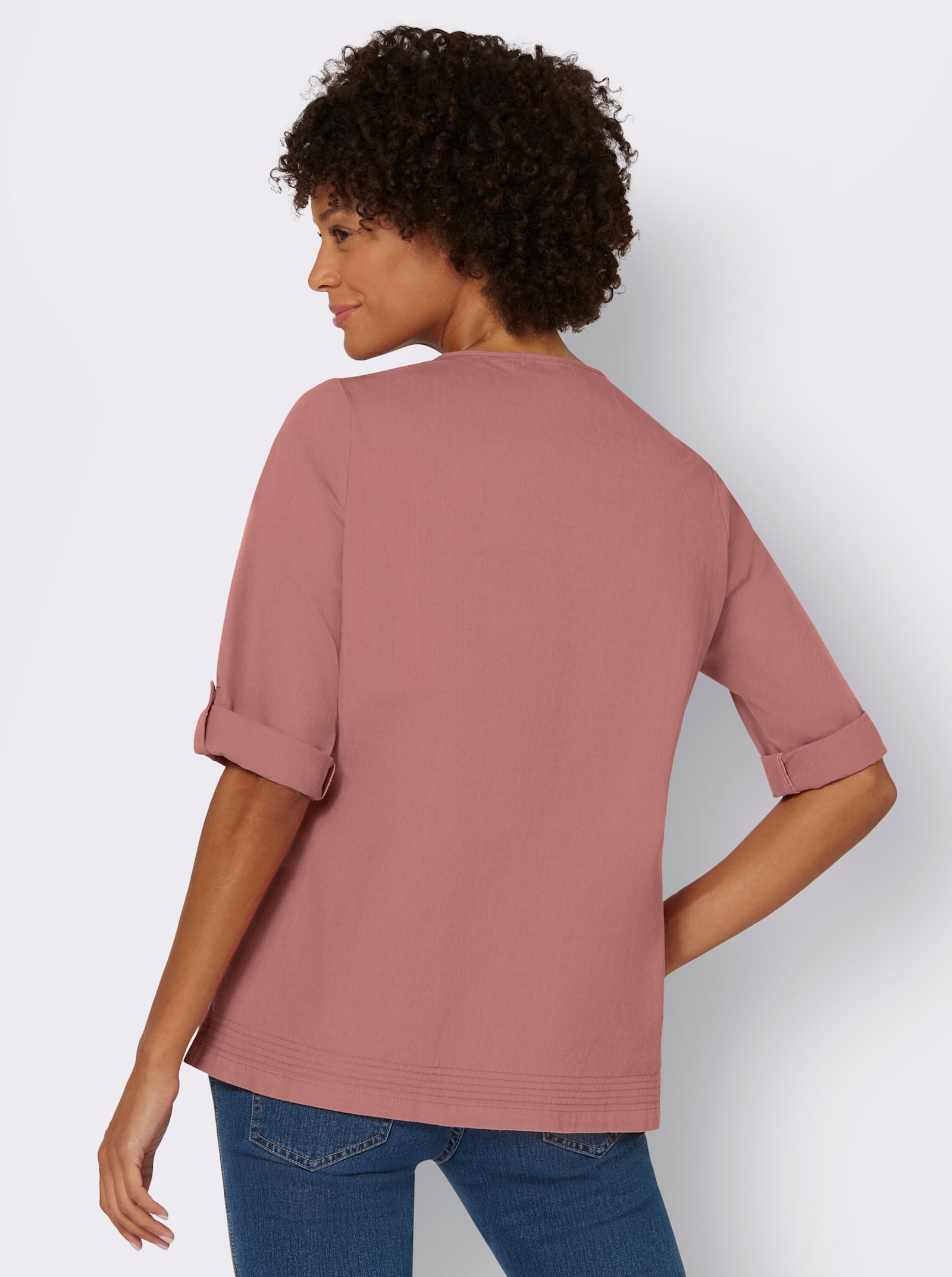 Jeanstunika mit Krempel-Ärmeln - rosenholz