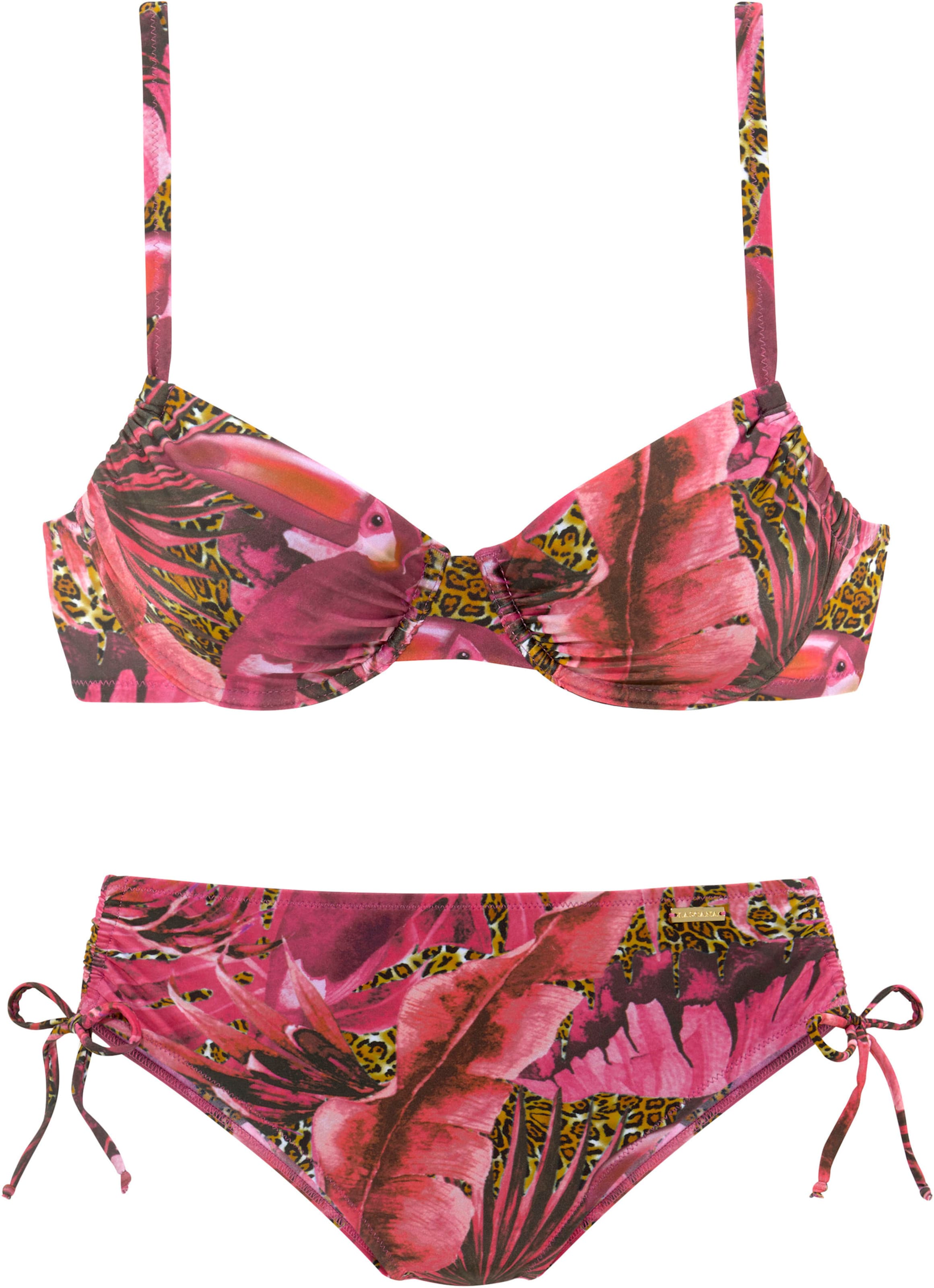 Top/Seitlich günstig Kaufen-Bügel-Bikini in pink-bedruckt von LASCANA. Bügel-Bikini in pink-bedruckt von LASCANA <![CDATA[Bügel-Bikini von Lascana in einer modischen Dschungel-Optik. Träger verstellbar. Top und Hose seitlich zu raffen. Obermaterial: 80% Polyamid, 20% Ela