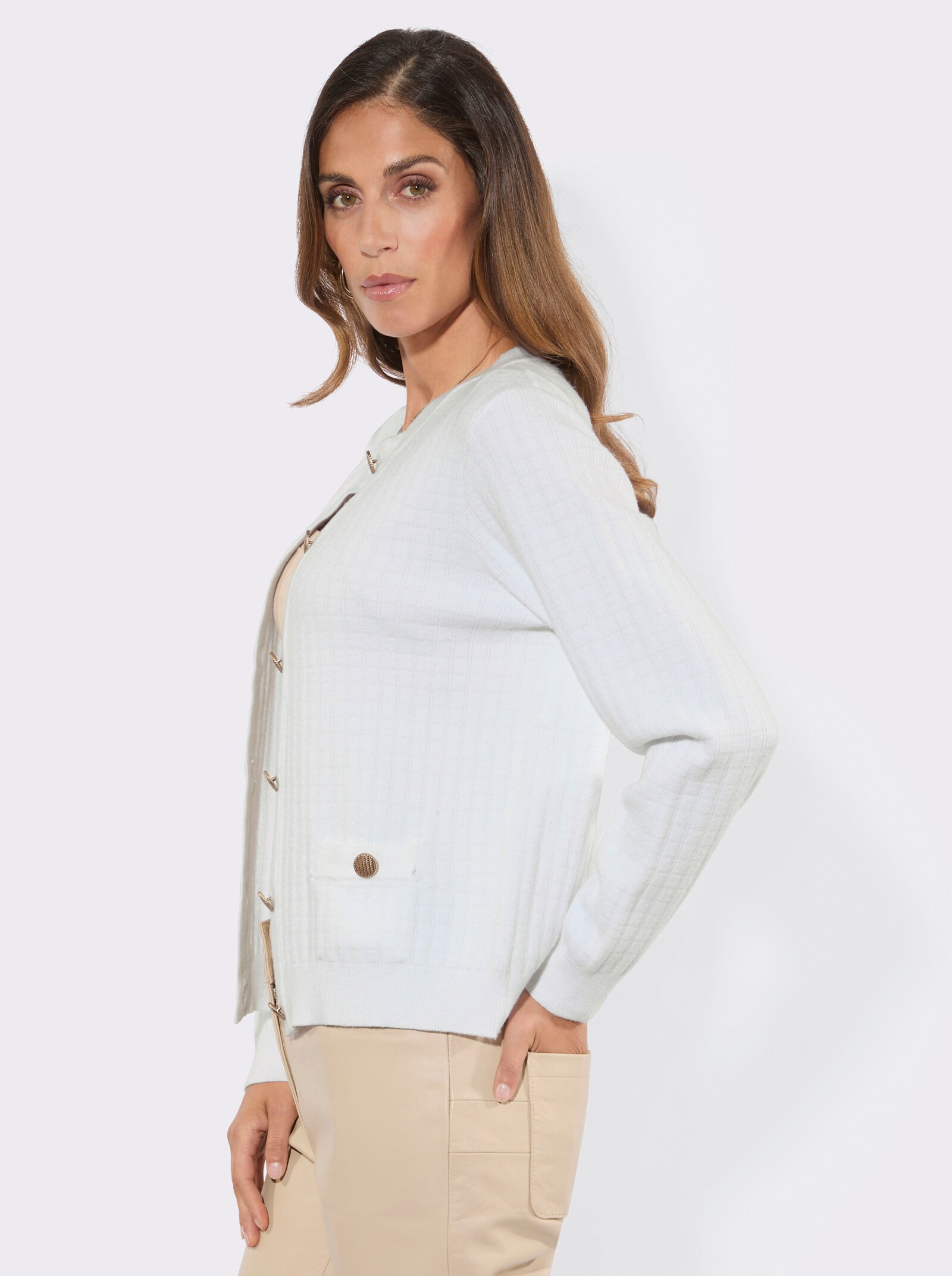 Strickjacke mit integrierten Taschen - ecru
